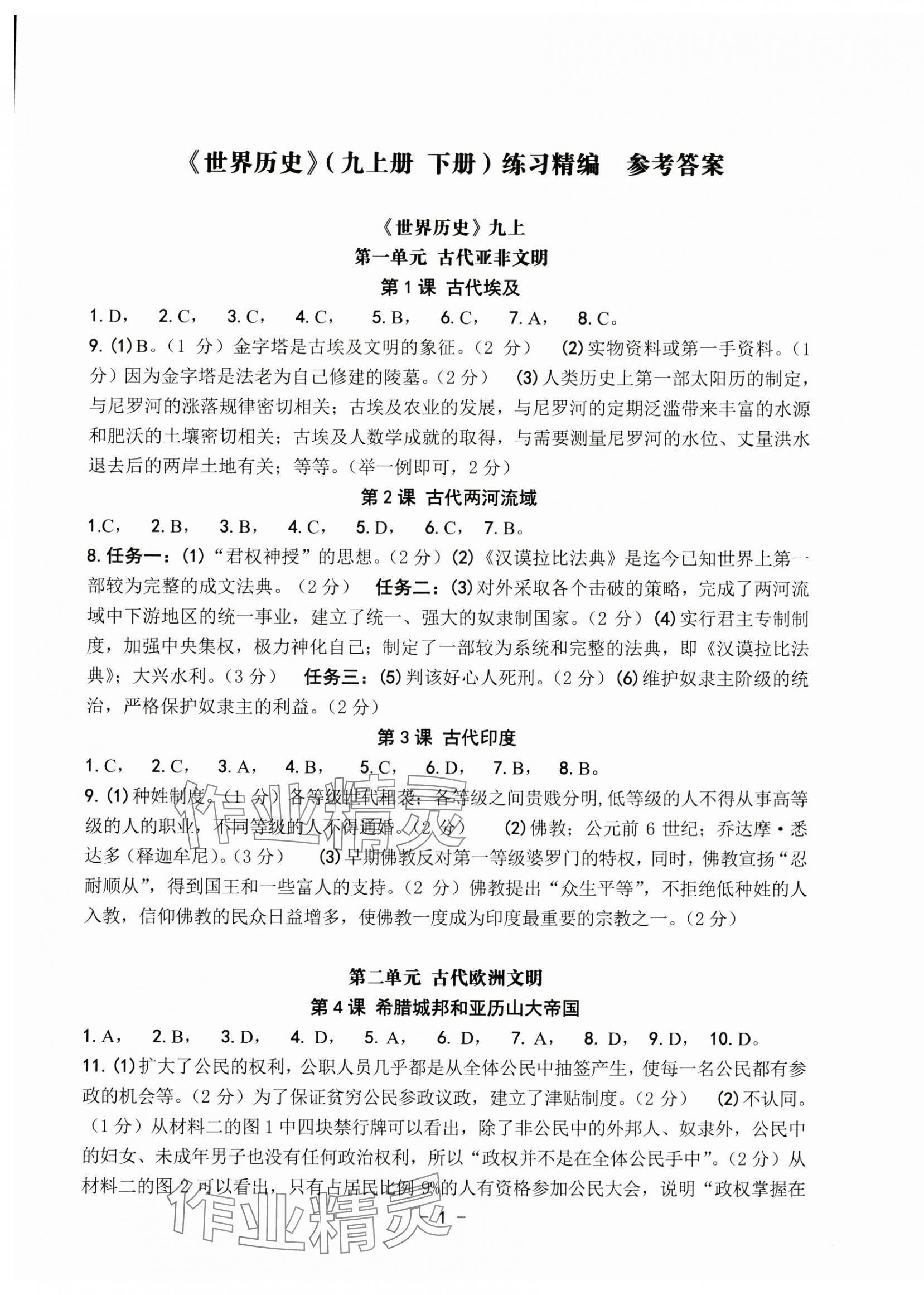 2023年练习精编九年级中国历史全一册人教版 参考答案第1页