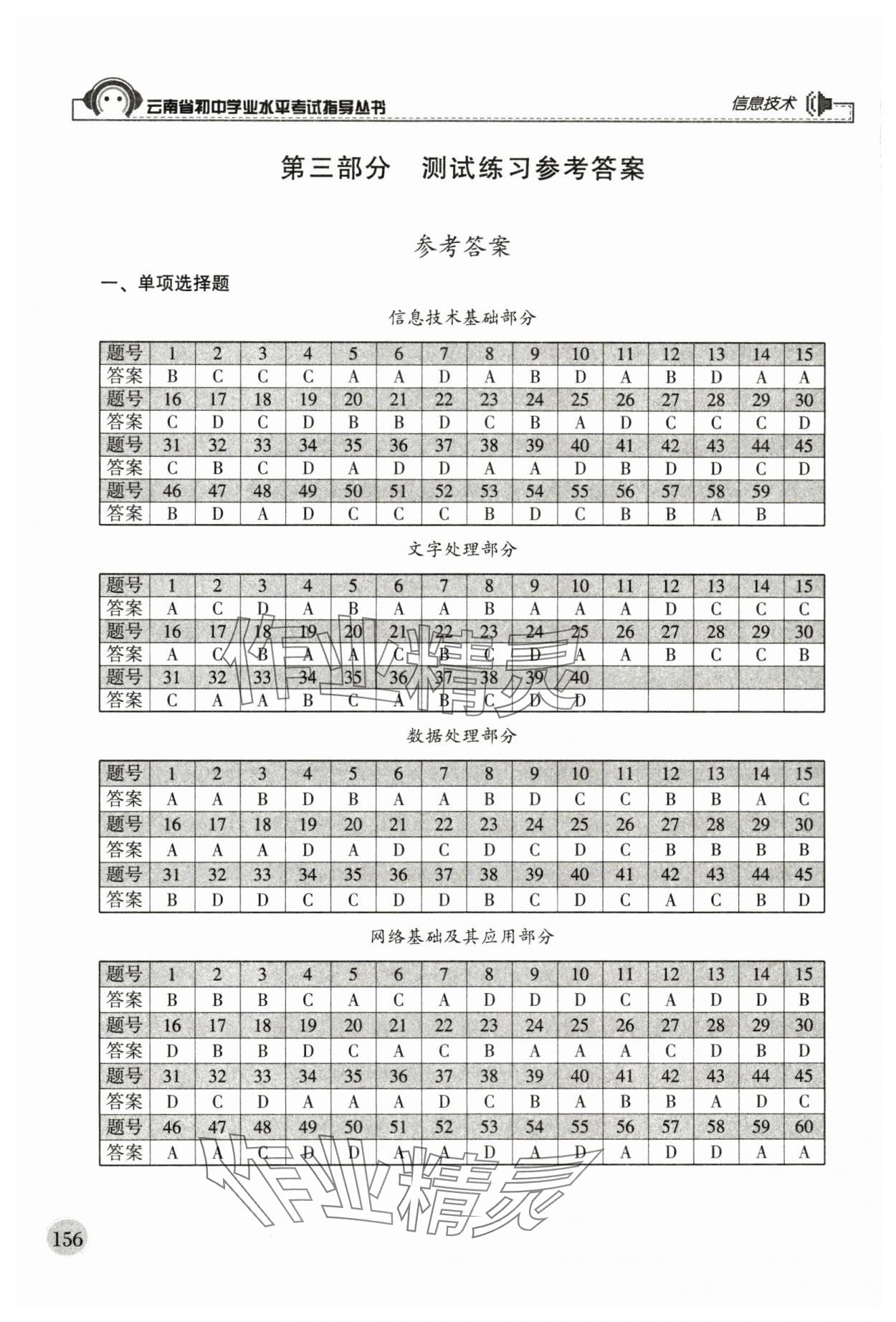 2024年云南省初中学业水平考试指导丛书信息技术 参考答案第1页