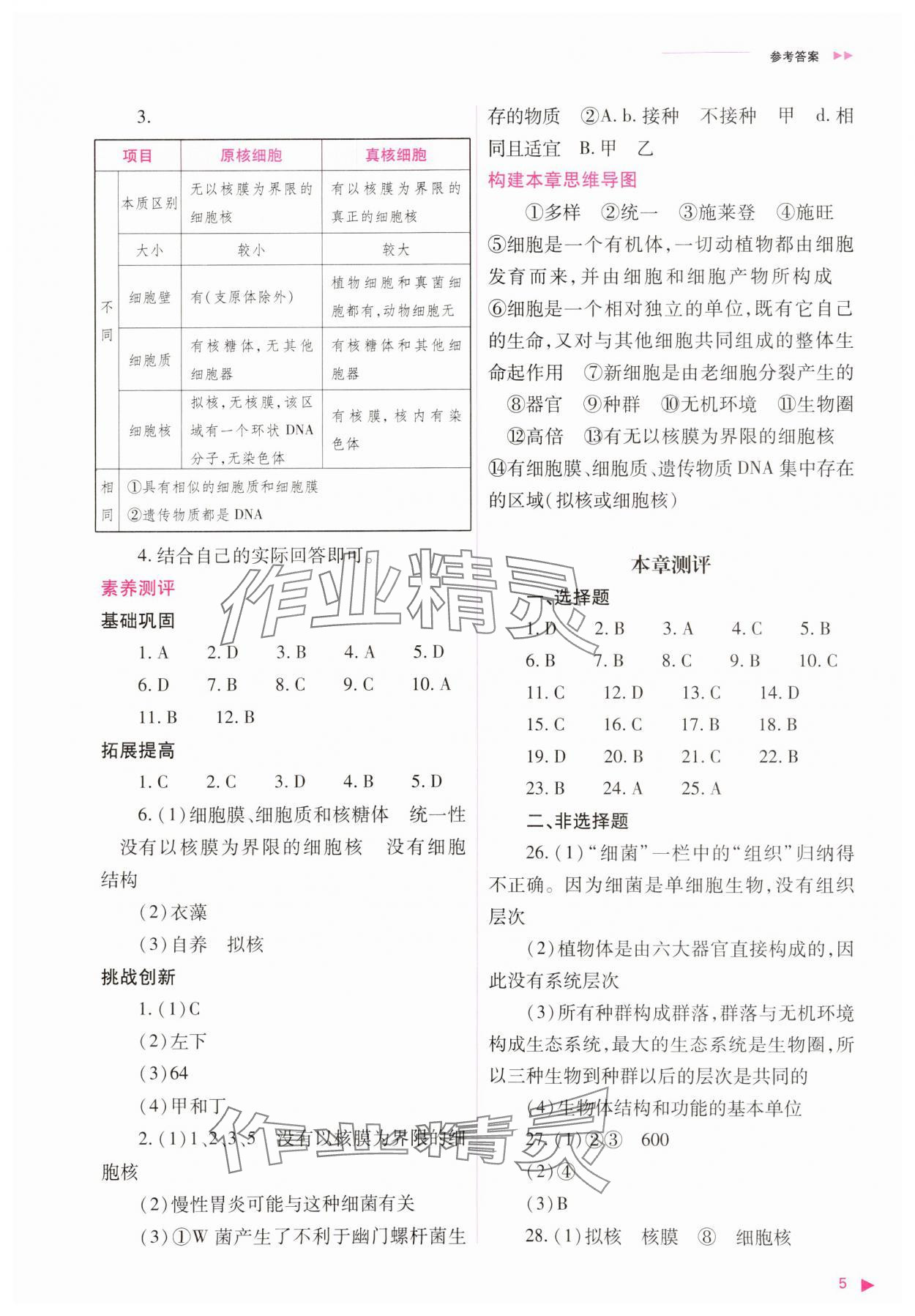 2023年普通高中新課程同步練習(xí)冊高中生物必修1人教版 參考答案第5頁