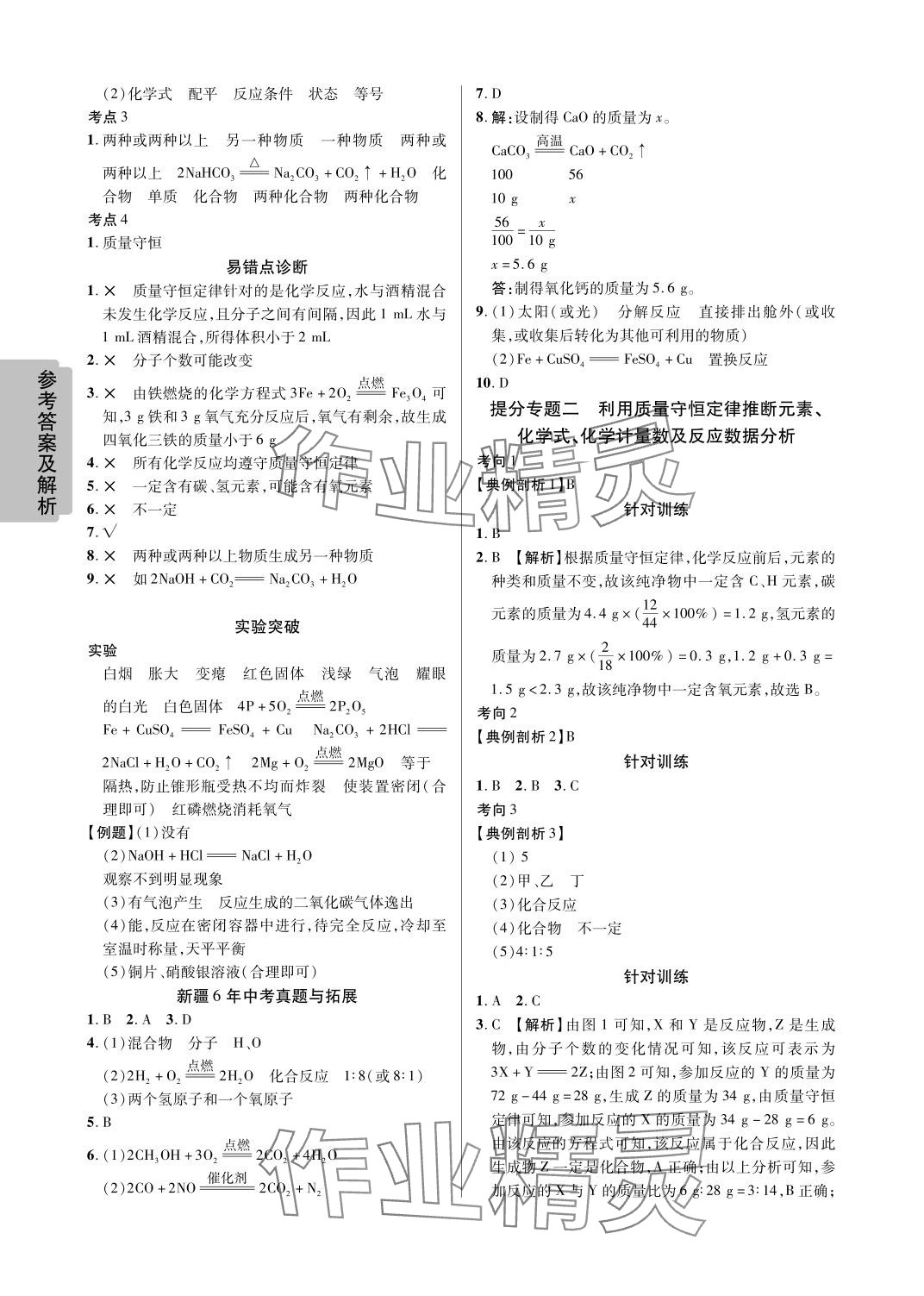 2024年中考新思路化学新疆专版 参考答案第6页