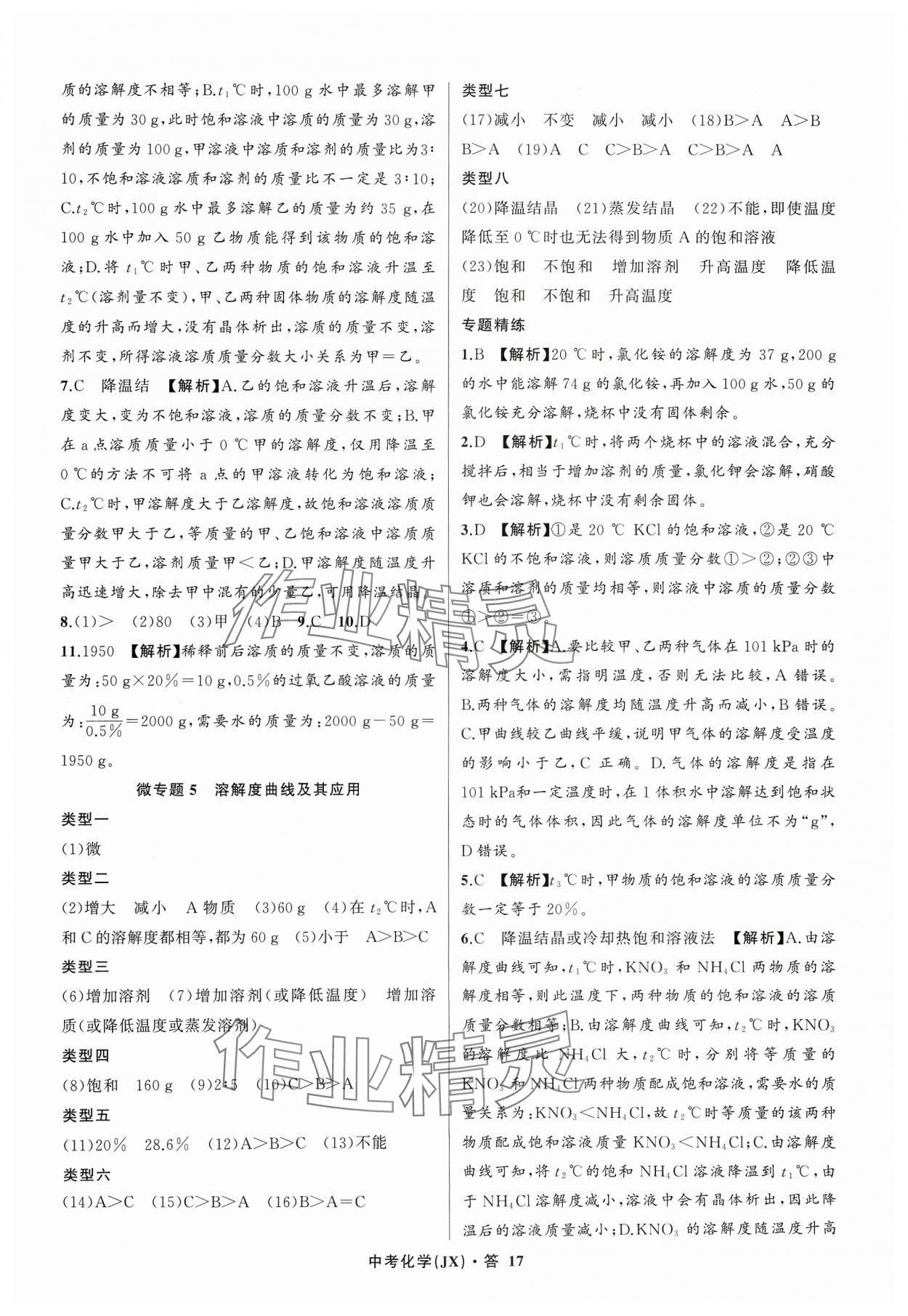 2024年名师面对面中考满分特训方案化学江西专版 参考答案第17页