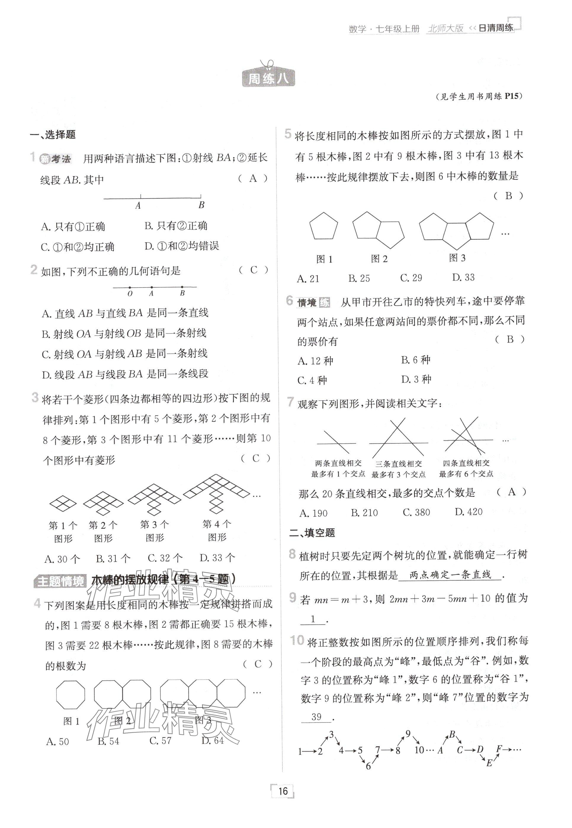 2024年日清周練七年級(jí)數(shù)學(xué)上冊(cè)北師大版 參考答案第16頁(yè)