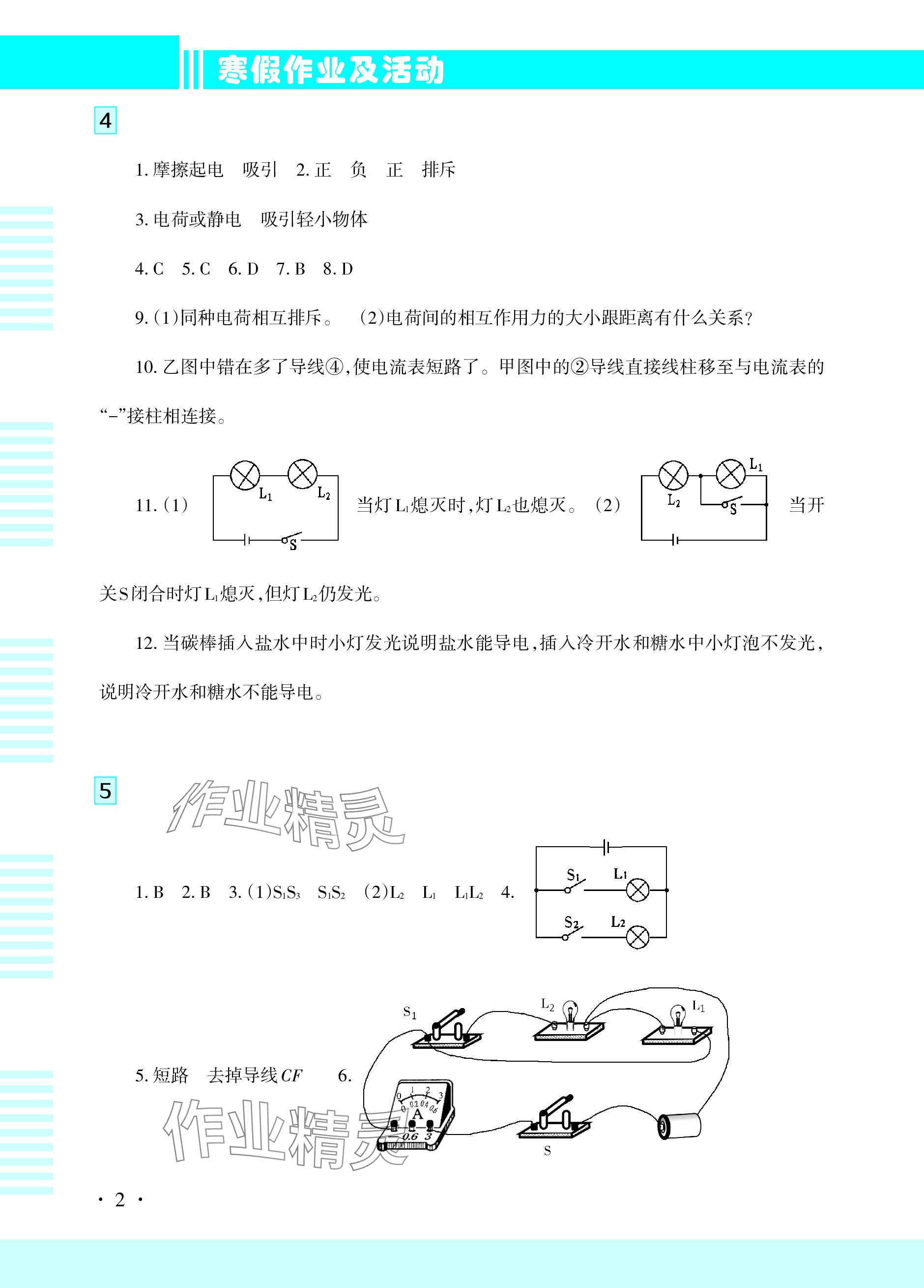 2024年寒假作業(yè)及活動九年級物理 參考答案第2頁