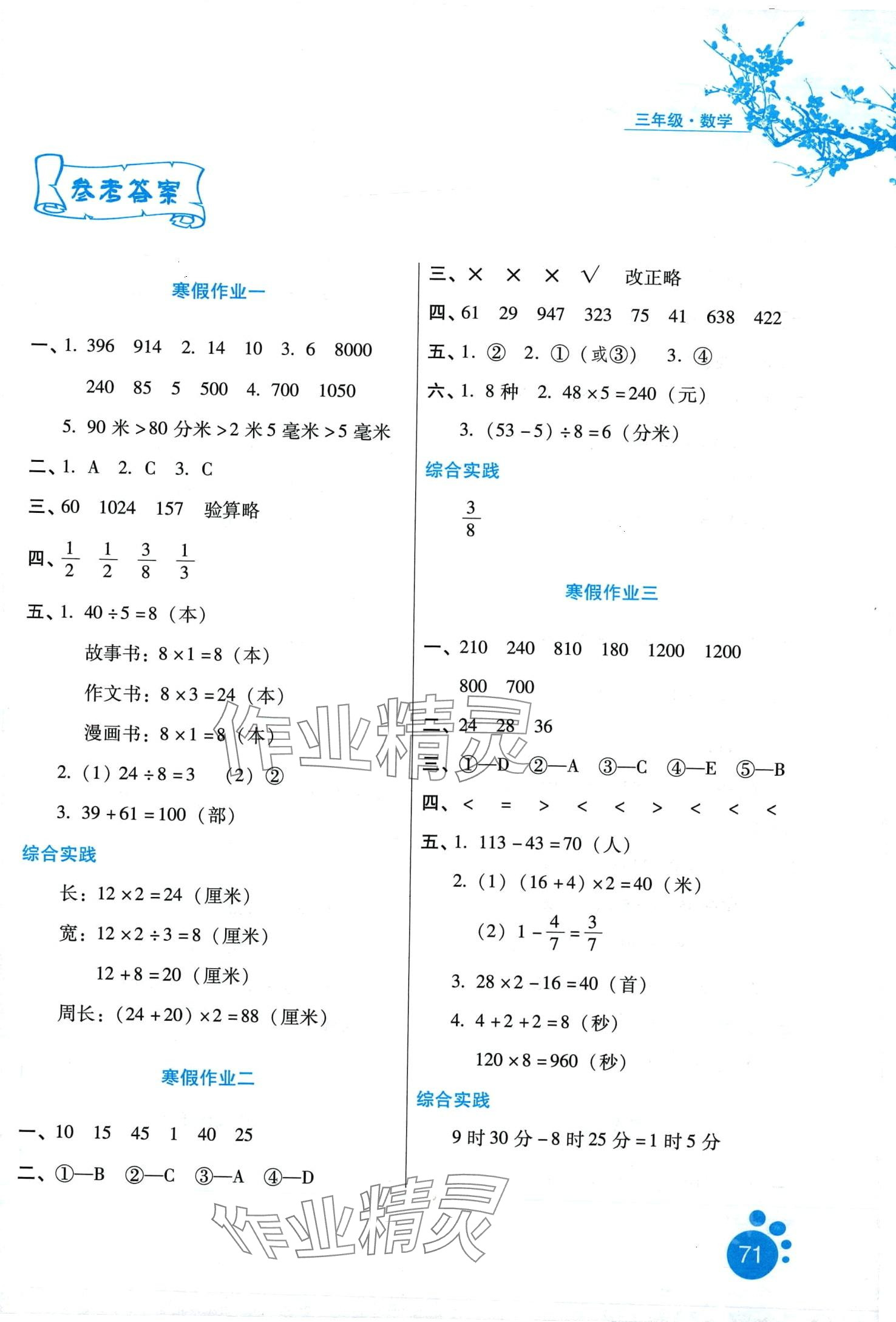 2024年寒假生活河北少年兒童出版社三年級數(shù)學(xué)冀教版 第1頁