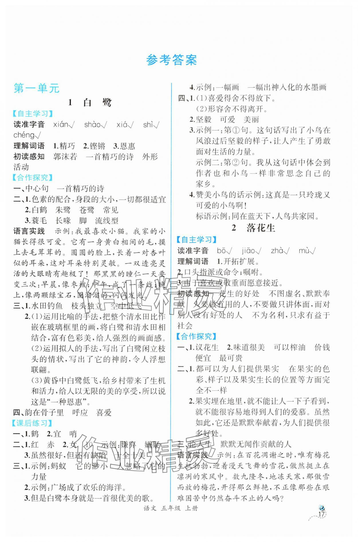 2024年人教金學典同步解析與測評五年級語文上冊人教版云南專版 第1頁