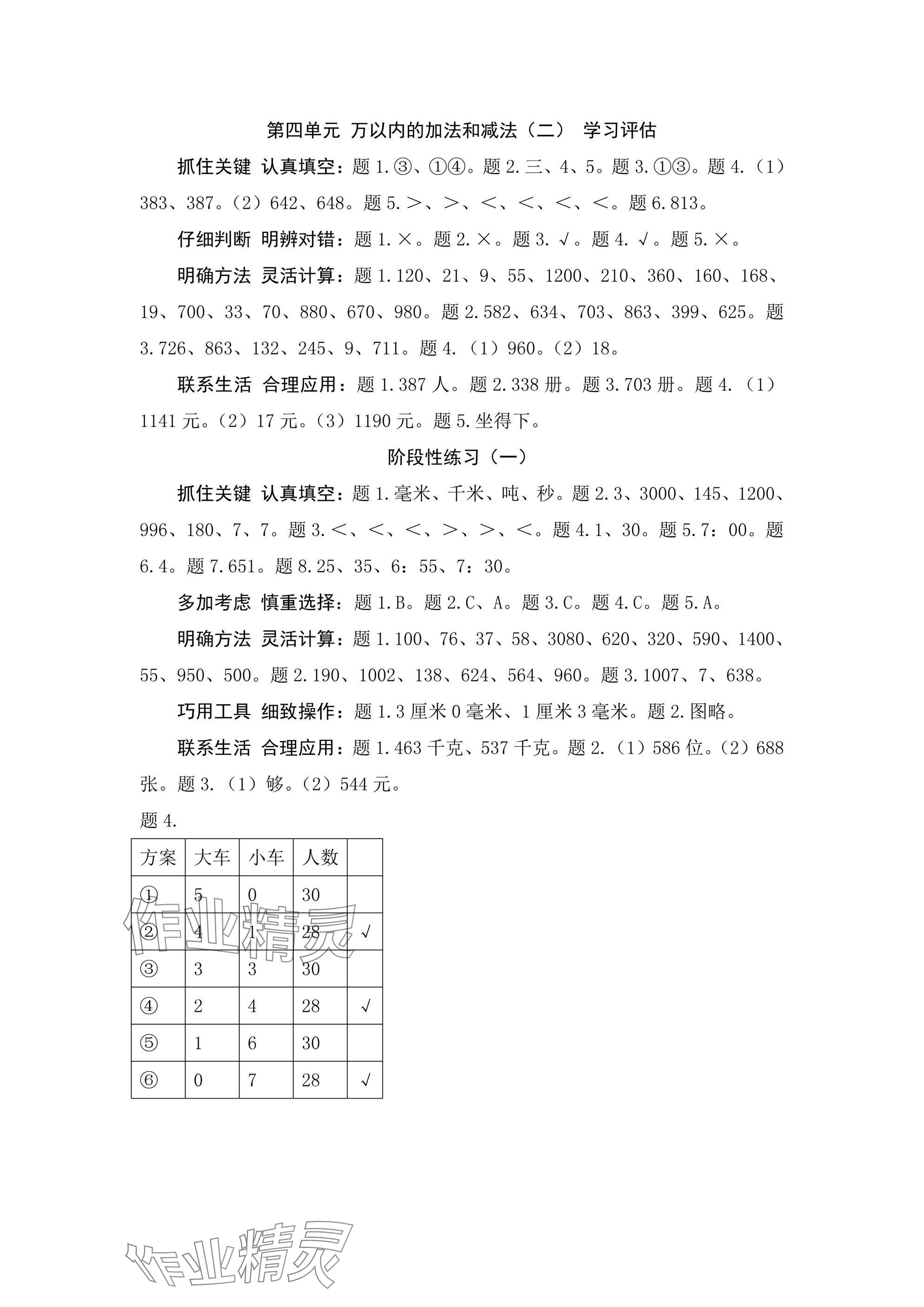 2024年綜合學習與評估三年級數學上冊人教版 參考答案第2頁