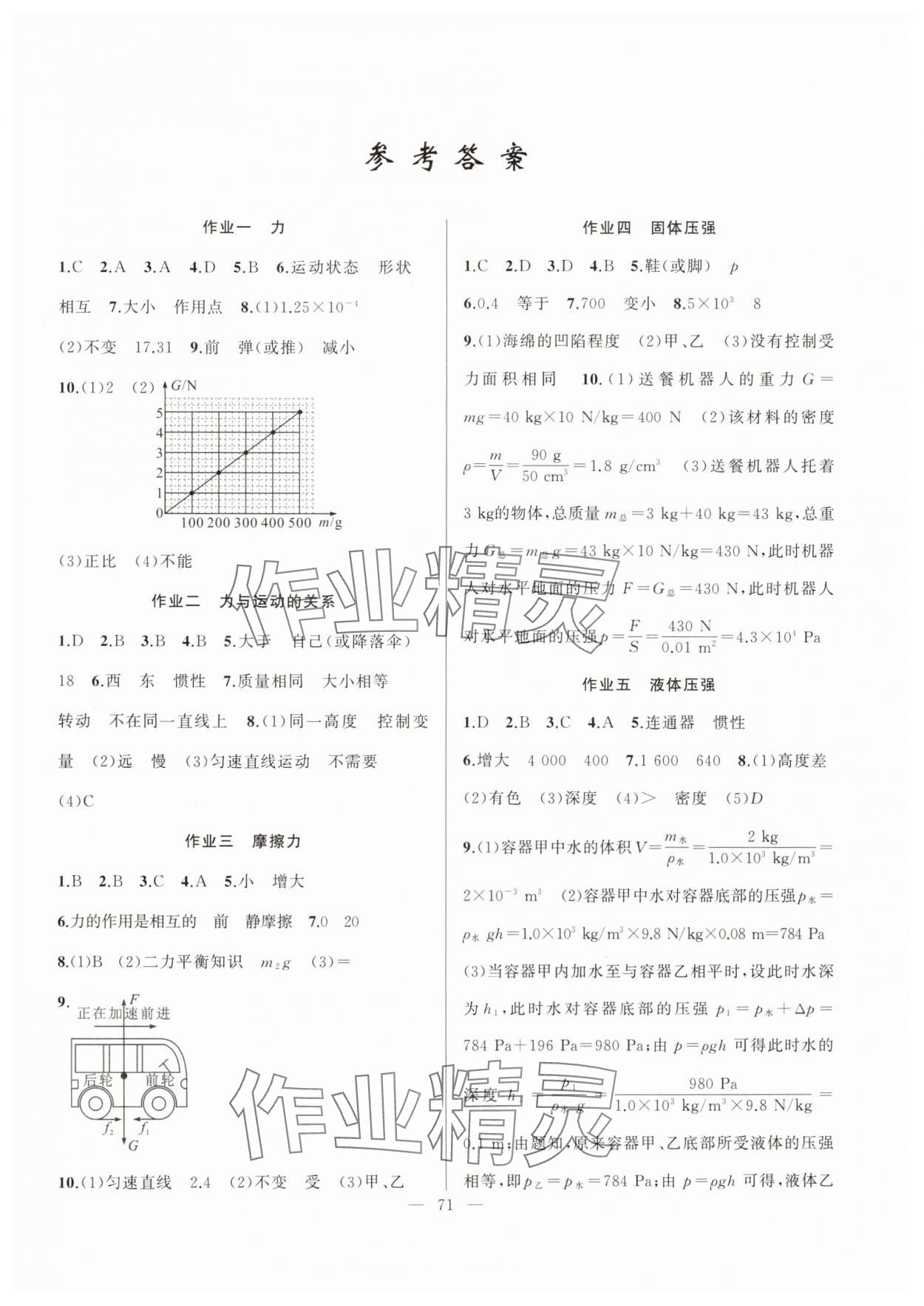 2024年暑假作業(yè)八年級(jí)物理新疆青少年出版社 第1頁