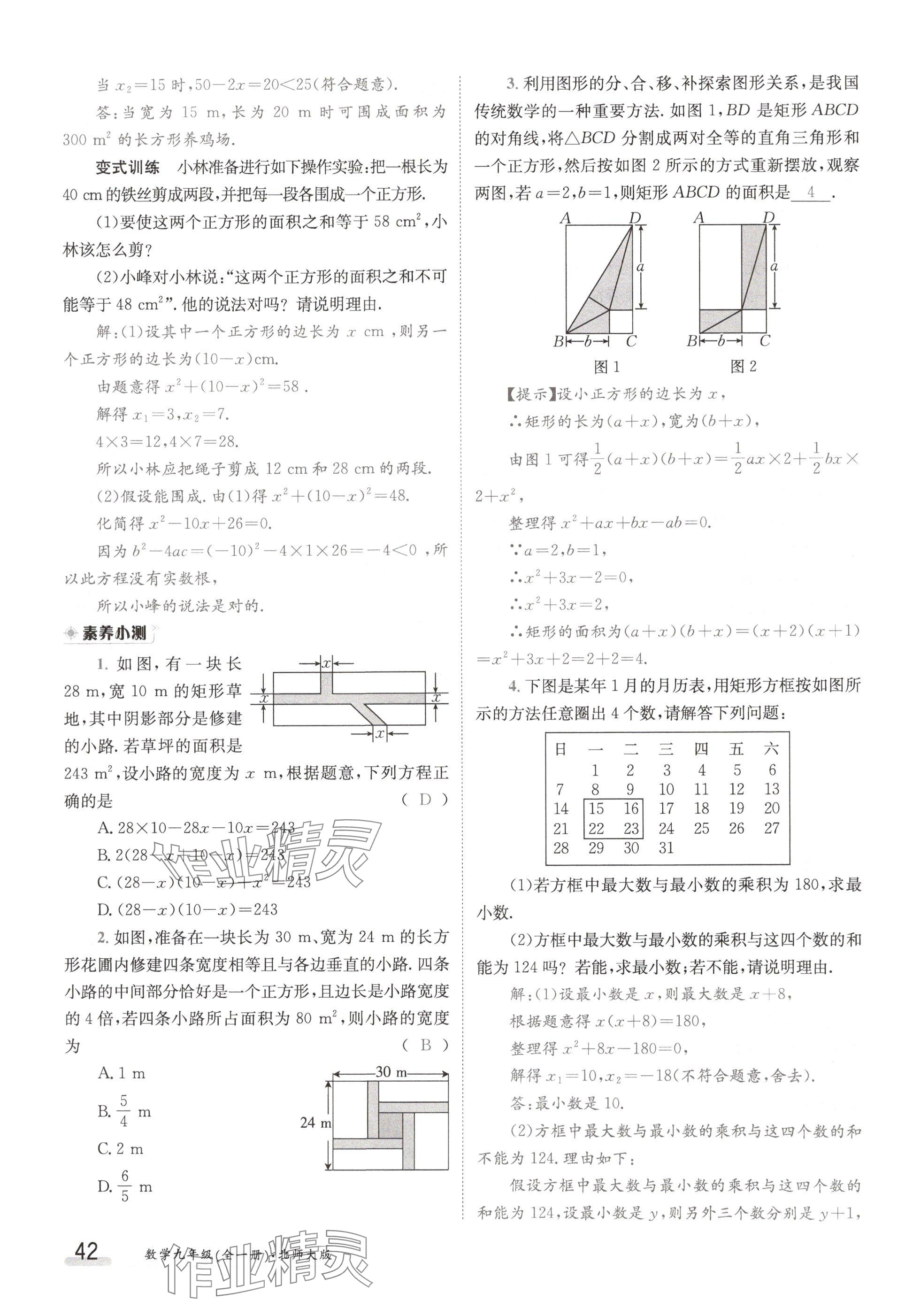 2024年金太陽(yáng)導(dǎo)學(xué)案九年級(jí)數(shù)學(xué)全一冊(cè)北師大版 參考答案第42頁(yè)