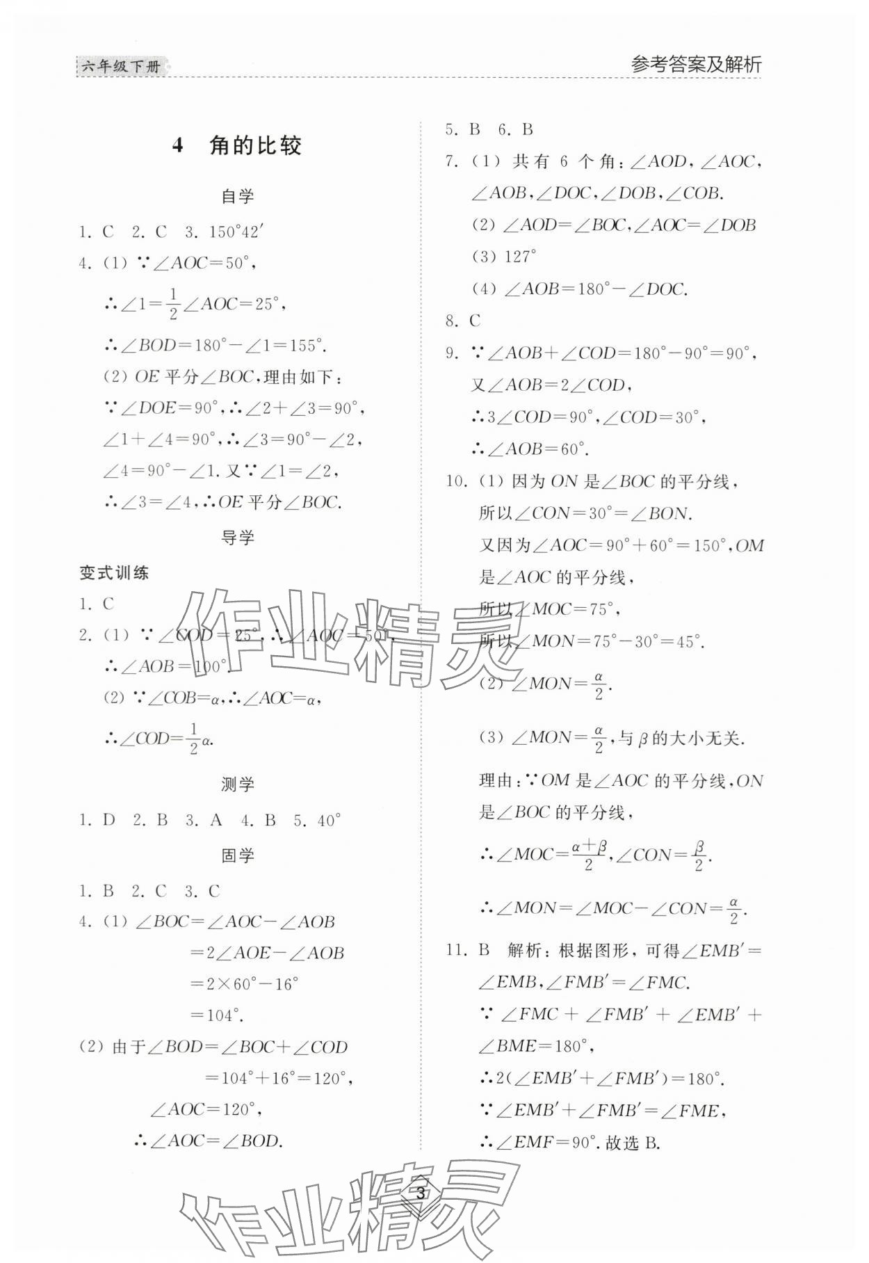 2024年综合能力训练六年级数学下册鲁教版54制 参考答案第3页