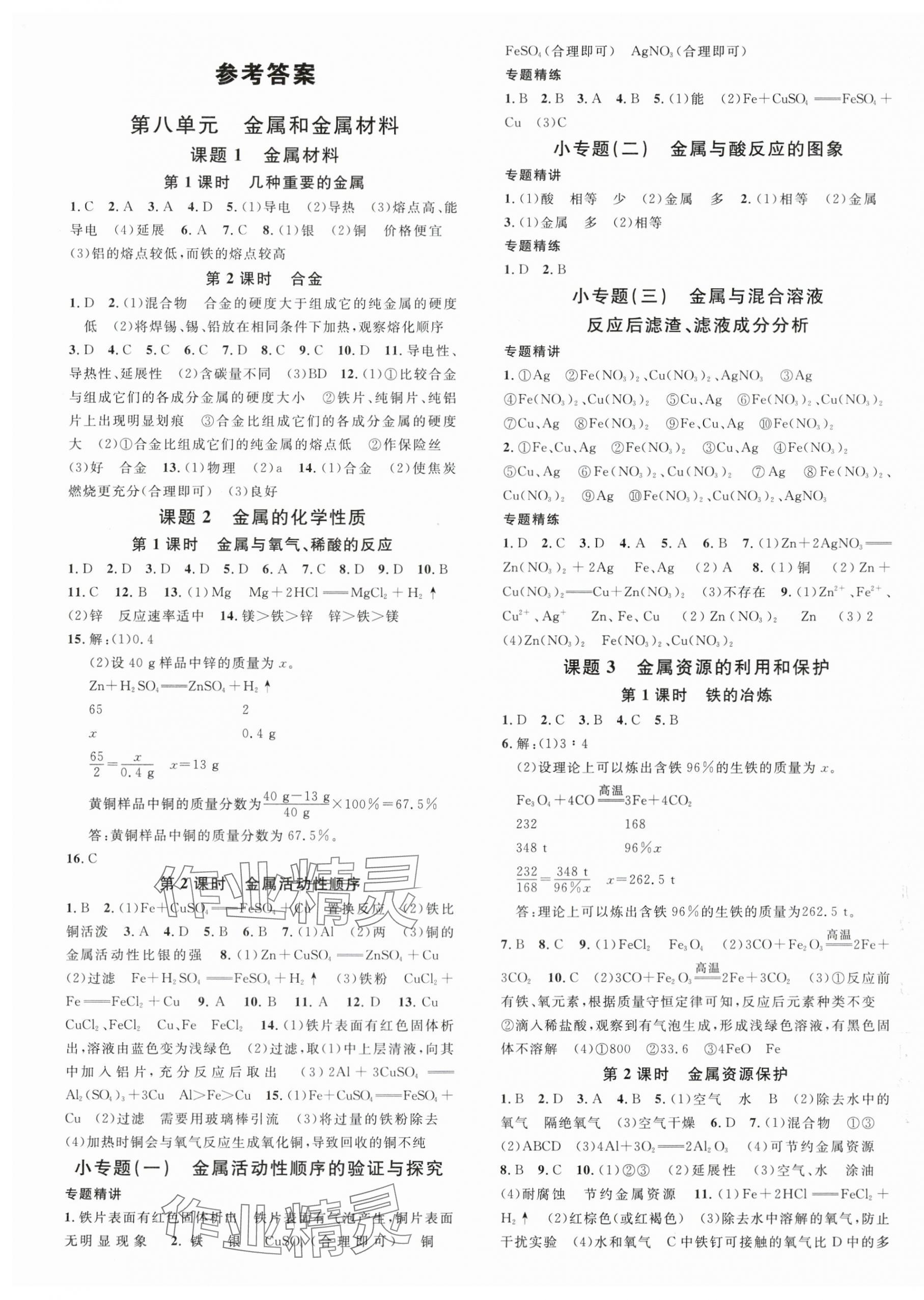 2024年名校課堂九年級化學下冊人教版3陜西專版 第1頁