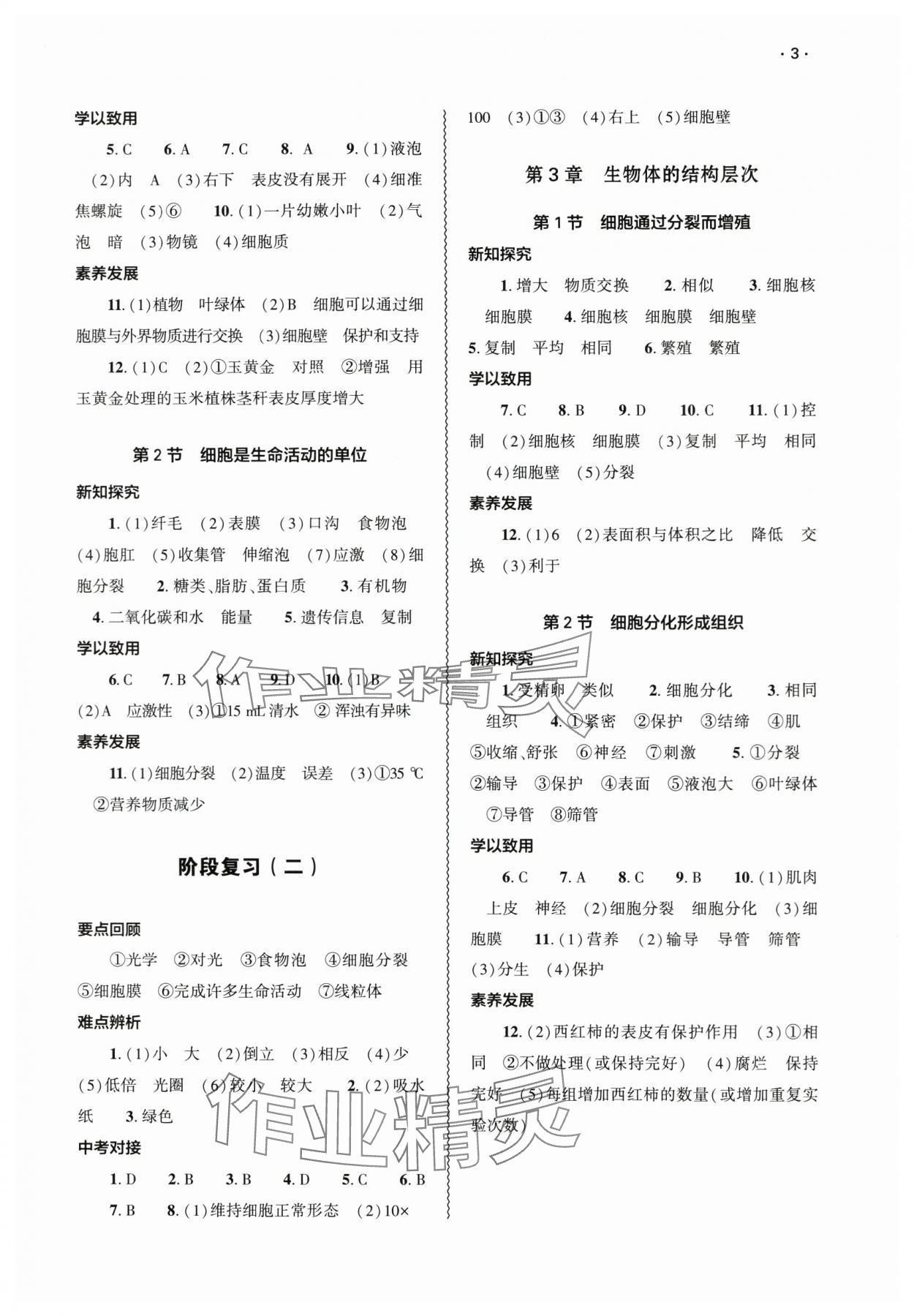 2024年基礎(chǔ)訓(xùn)練大象出版社七年級生物上冊北師大版 參考答案第3頁