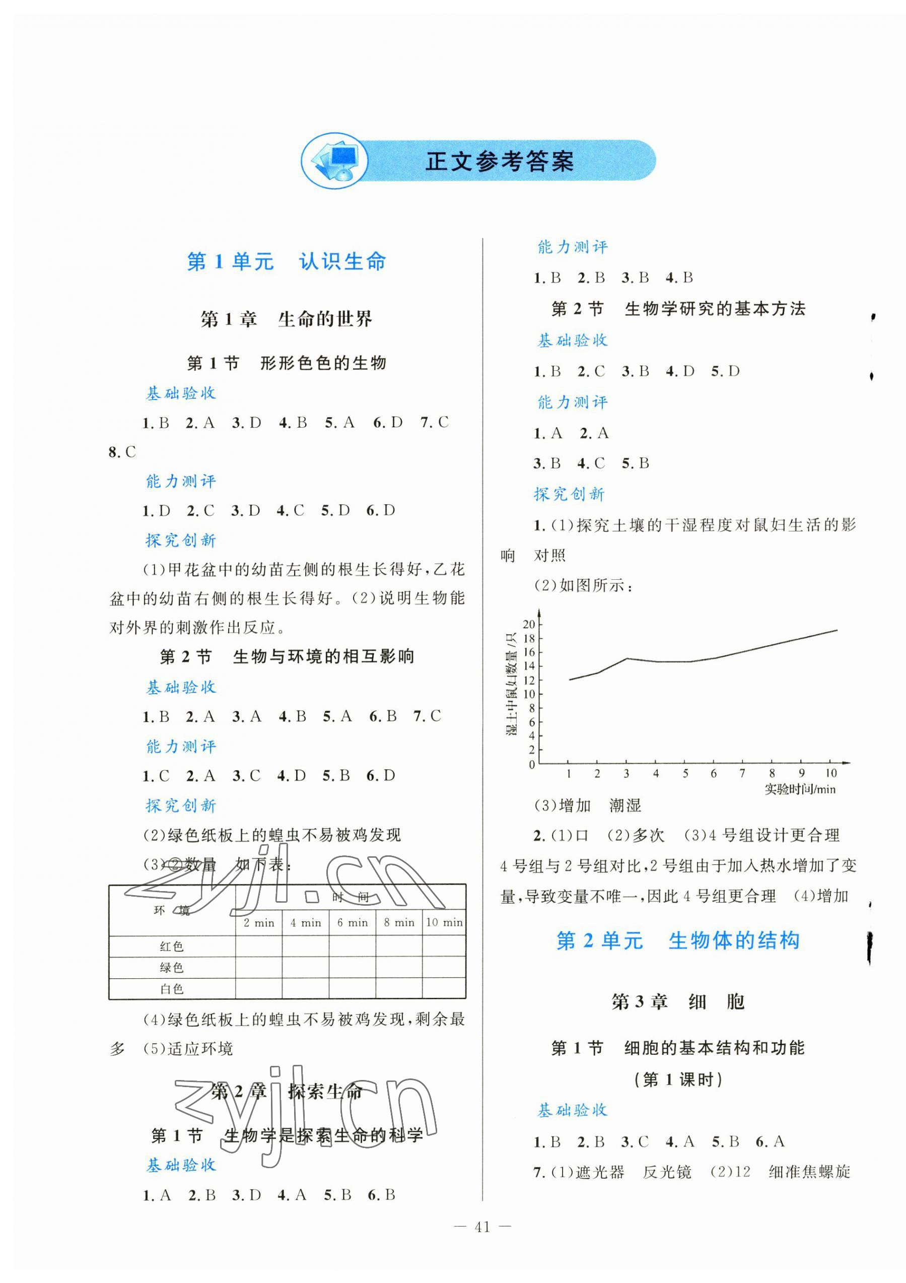 2023年課堂精練七年級生物上冊北師大版單色 第1頁