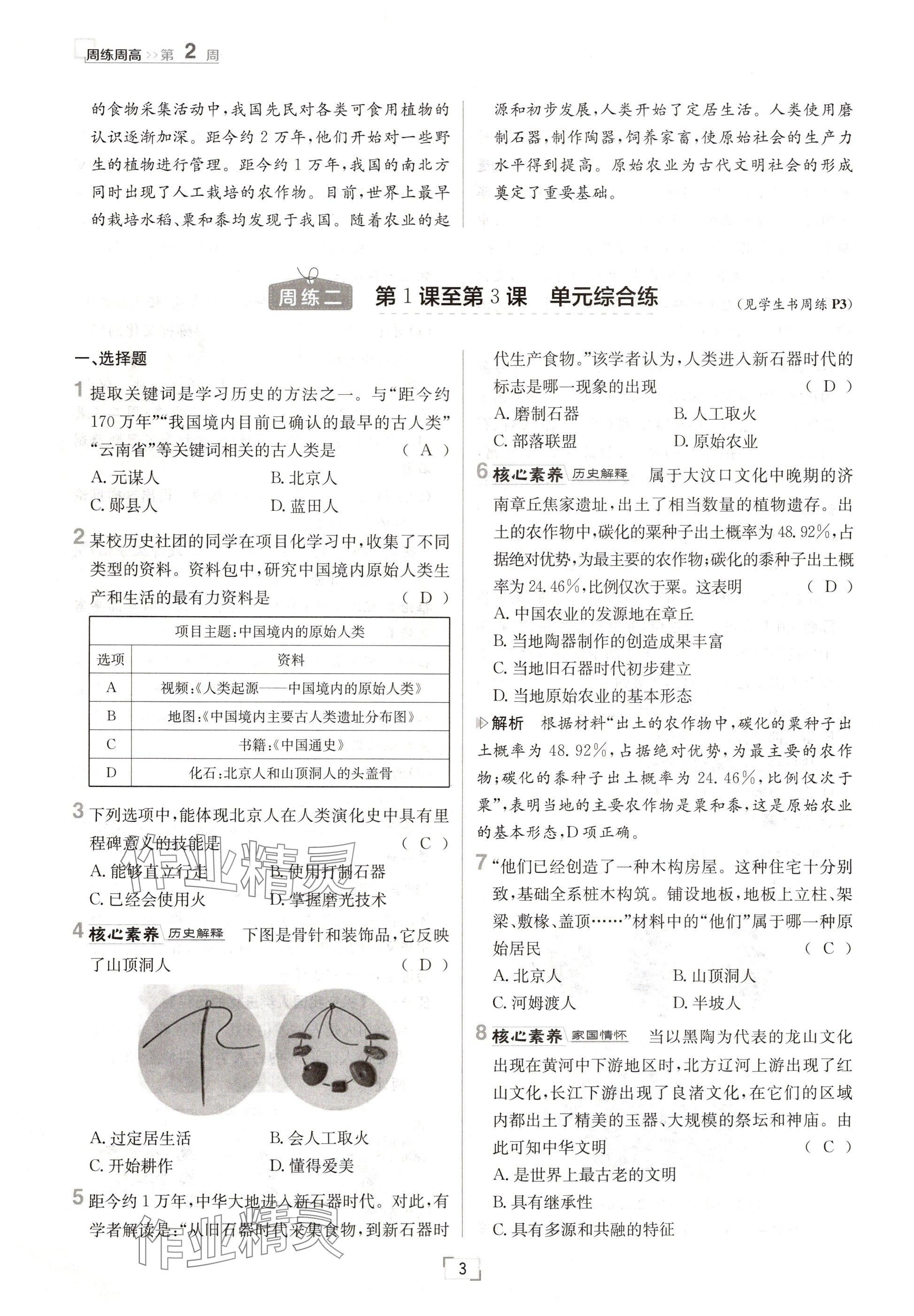 2024年日清周練七年級(jí)歷史上冊(cè)人教版 參考答案第3頁