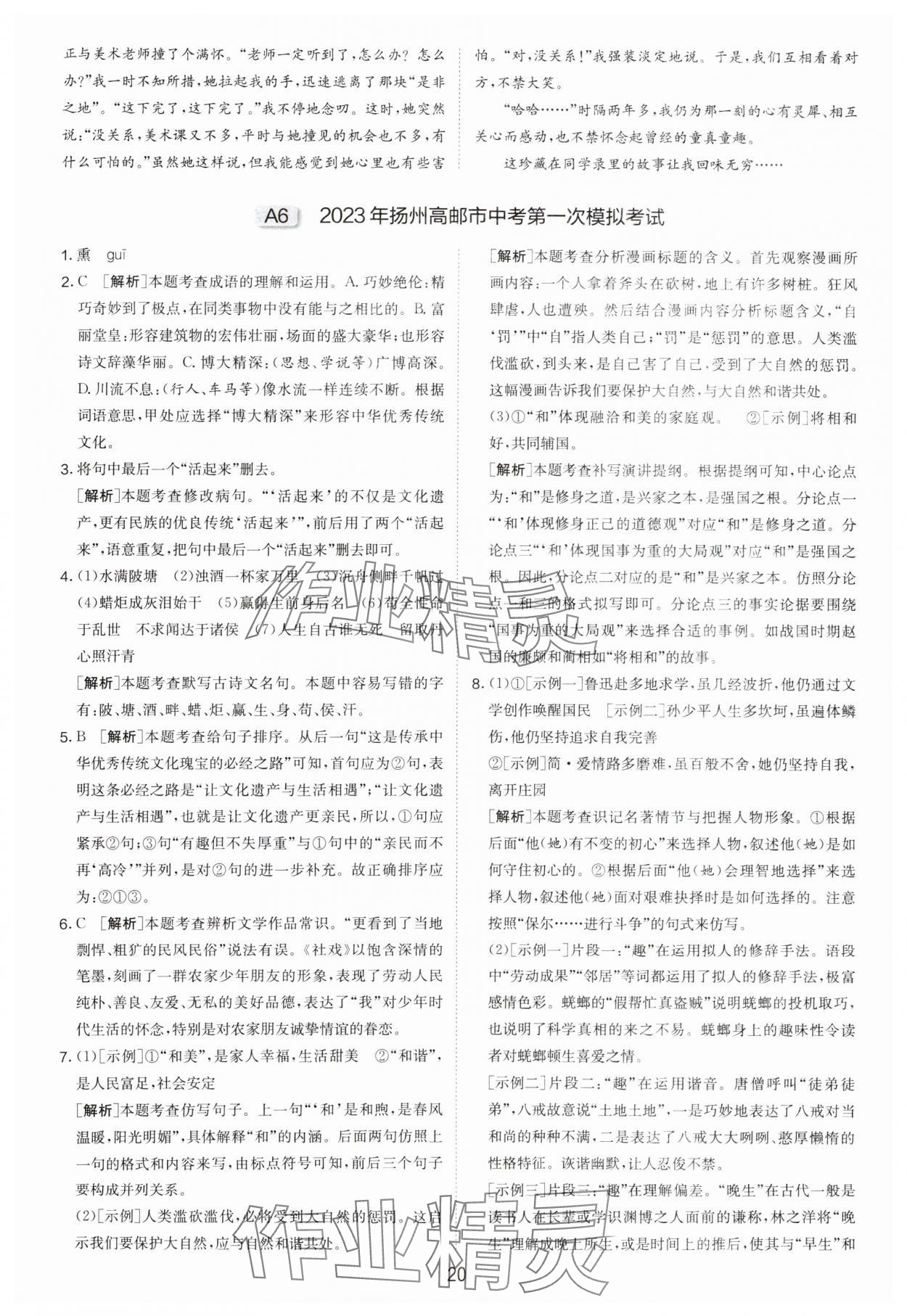 2024年制胜金卷中考语文扬州专版 参考答案第20页