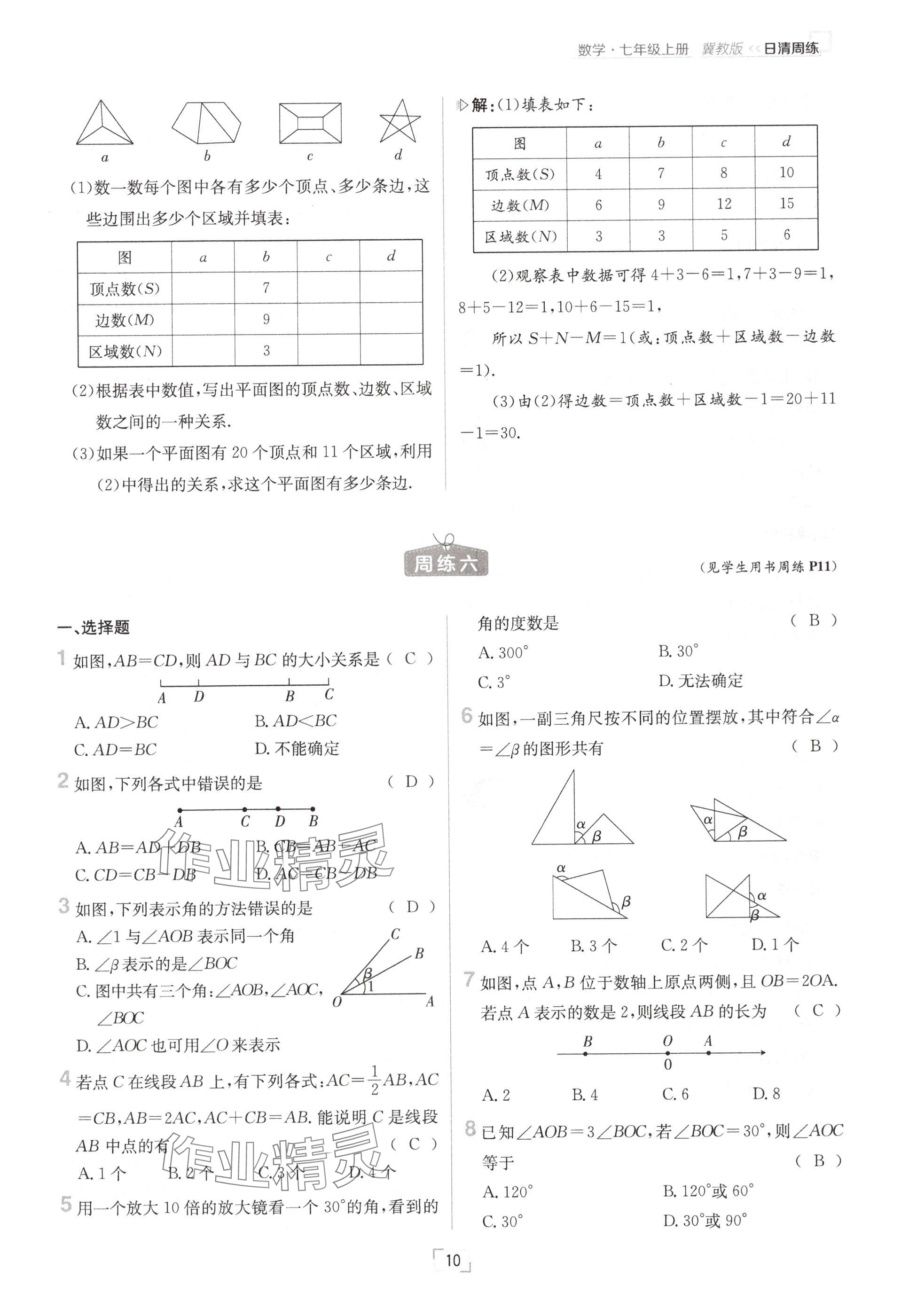 2024年日清周練七年級數(shù)學上冊冀教版 參考答案第10頁