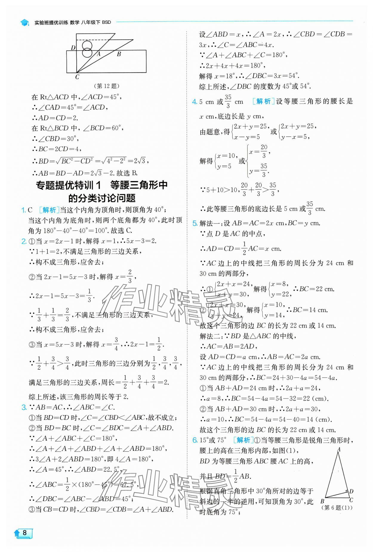 2024年实验班提优训练八年级数学下册北师大版 参考答案第8页