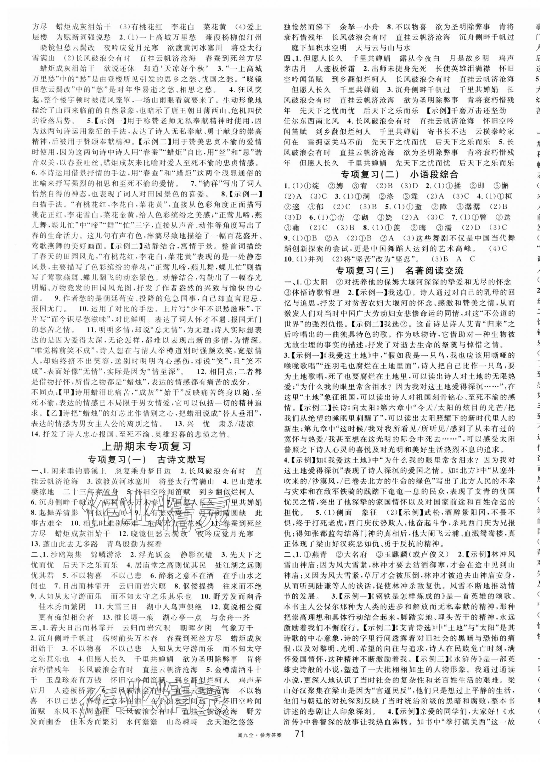 2024年名校課堂九年級(jí)語文全一冊(cè)人教版福建專版 參考答案第7頁