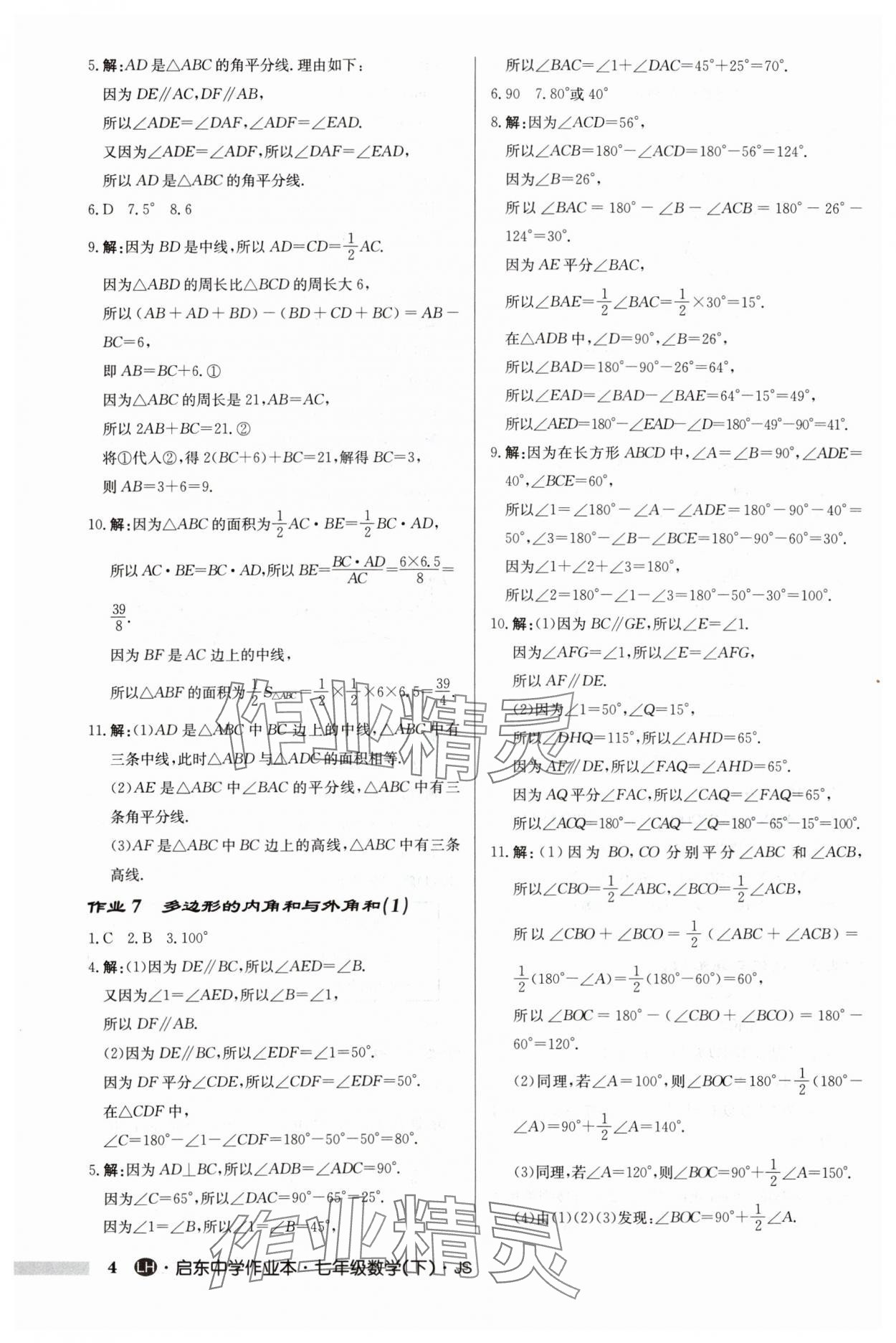 2024年启东中学作业本七年级数学下册苏科版连淮专版 第4页