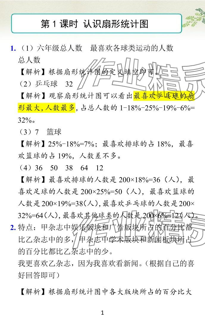 2024年小學學霸作業(yè)本六年級數(shù)學下冊蘇教版 參考答案第1頁