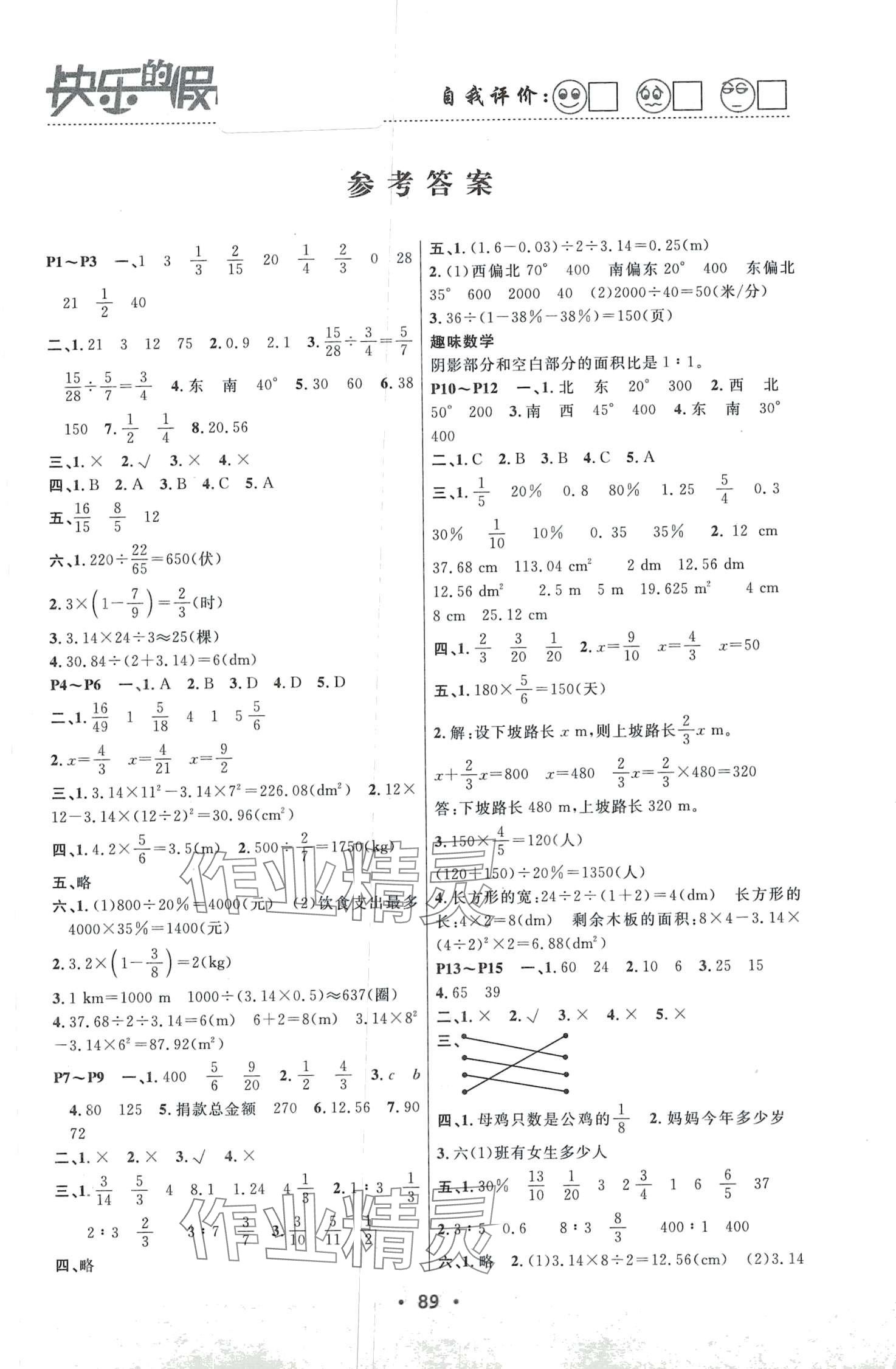 2024年寒假作业快乐的假日六年级数学 第1页