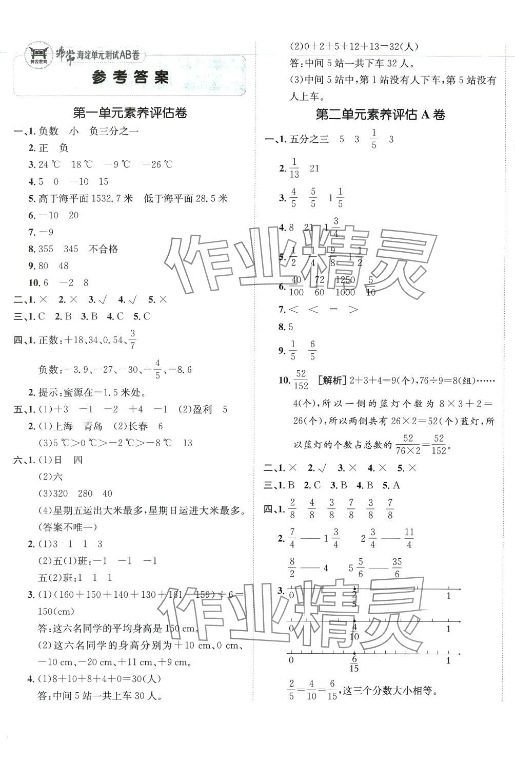 2024年海淀單元測試AB卷五年級數(shù)學下冊青島版 第1頁