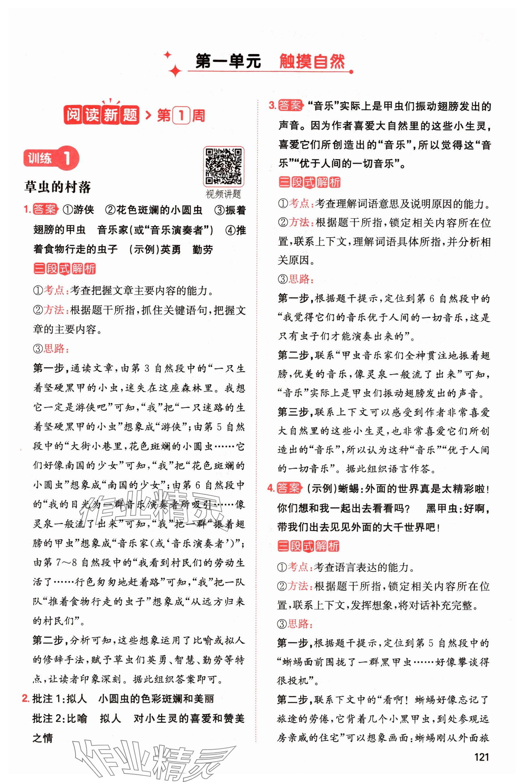 2024年一本閱讀能力訓(xùn)練100分六年級(jí)語文上冊人教版浙江專版 參考答案第1頁