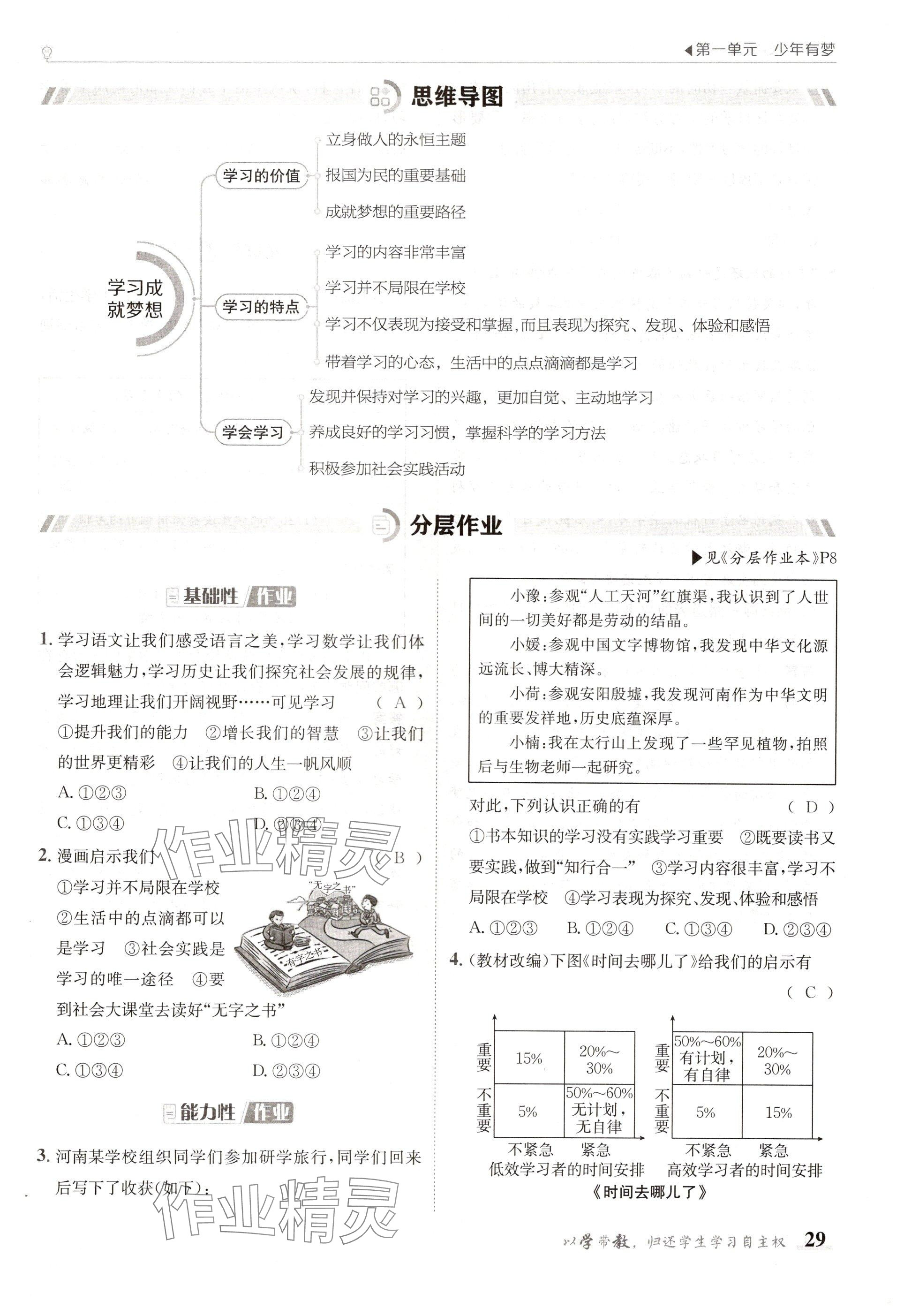 2024年金太阳导学案七年级道德与法治上册人教版 参考答案第29页