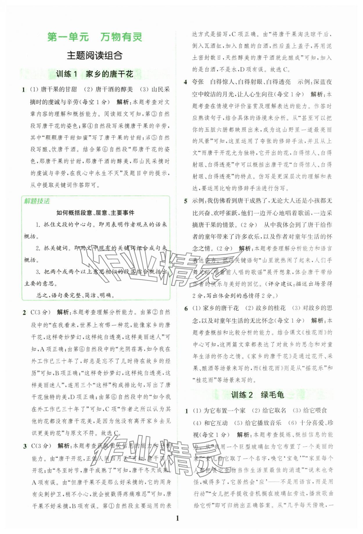 2024年通城學(xué)典組合訓(xùn)練五年級(jí)語文上冊(cè)人教版江蘇專版 參考答案第1頁