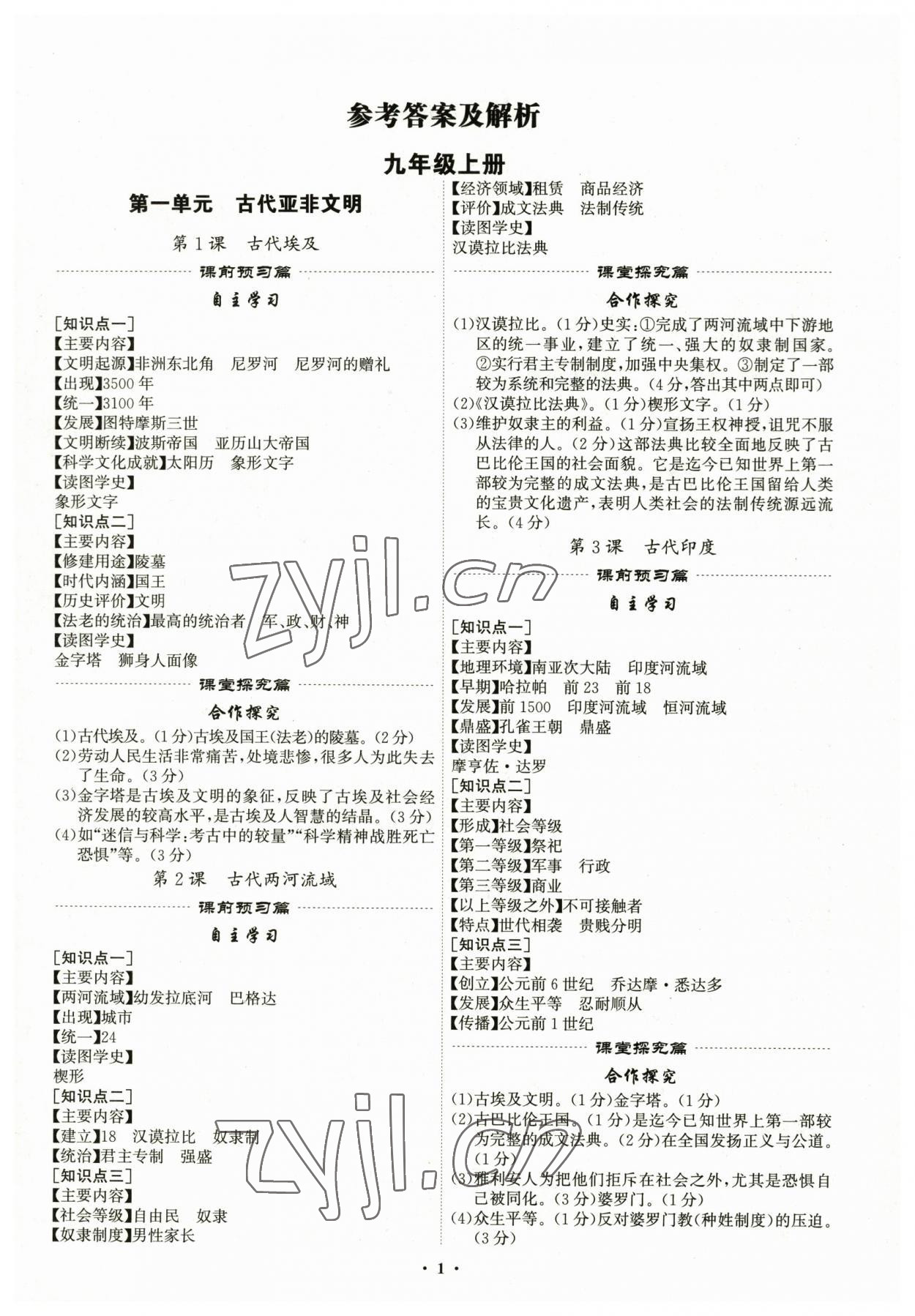 2023年精准同步九年级历史全一册人教版 第1页