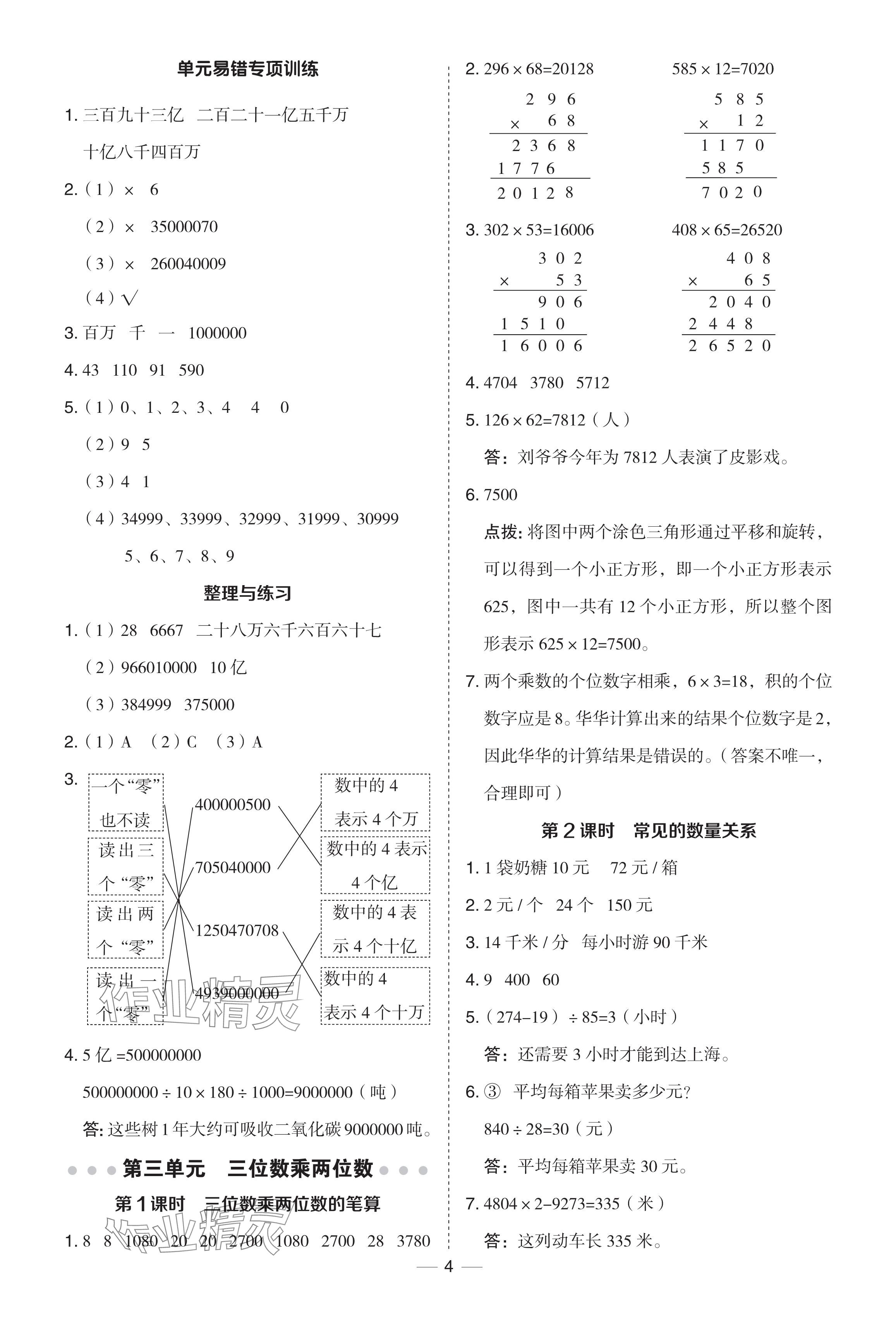 2024年綜合應(yīng)用創(chuàng)新題典中點(diǎn)四年級(jí)數(shù)學(xué)下冊(cè)蘇教版 參考答案第4頁