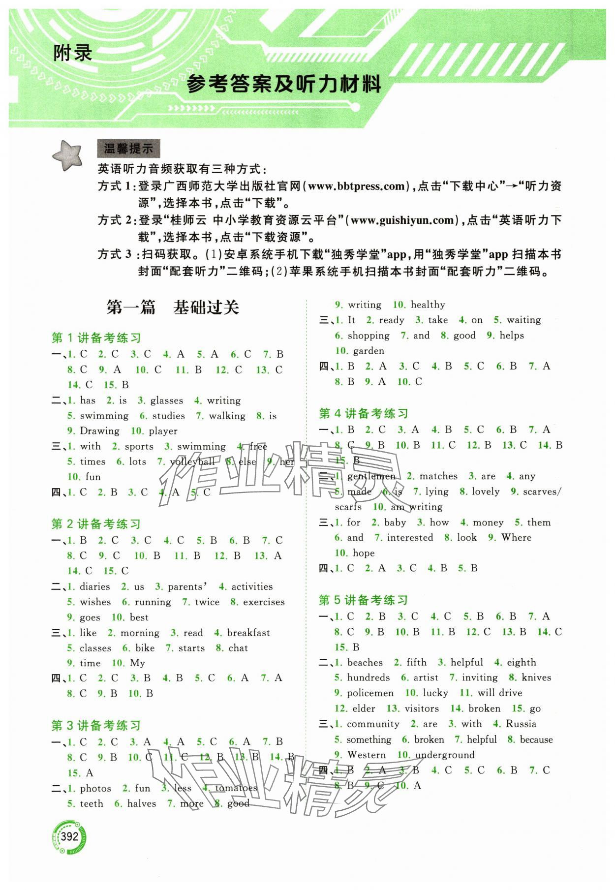 2024年中考先鋒中考總復(fù)習(xí)英語中考C版譯林版 參考答案第1頁