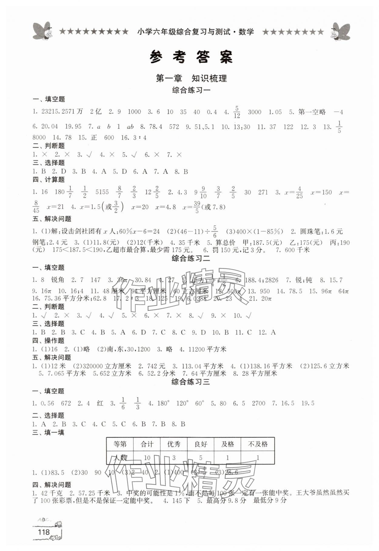 2024年綜合復(fù)習(xí)與測(cè)試六年級(jí)數(shù)學(xué) 參考答案第1頁(yè)