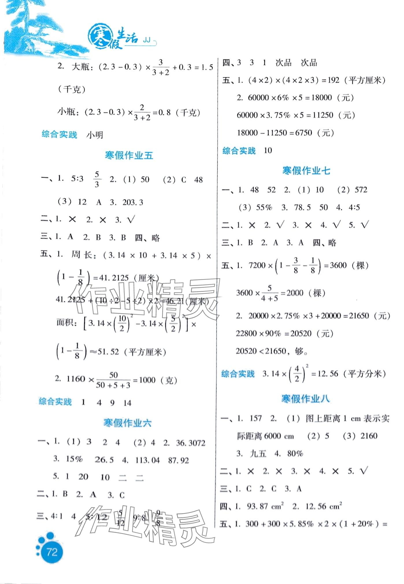 2024年寒假生活河北少年兒童出版社六年級數(shù)學(xué)冀教版 第2頁