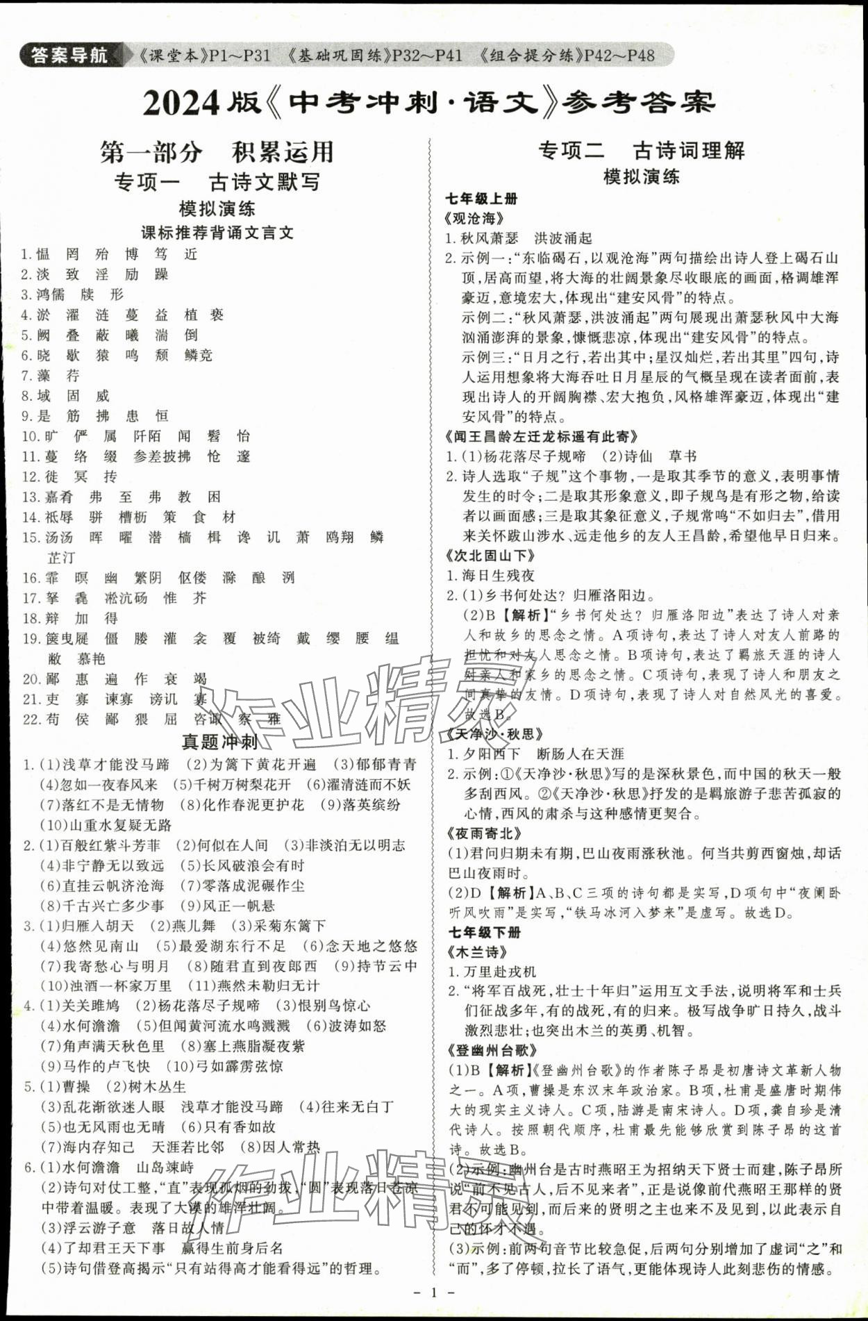 2024年中考冲刺语文广东专版 第1页