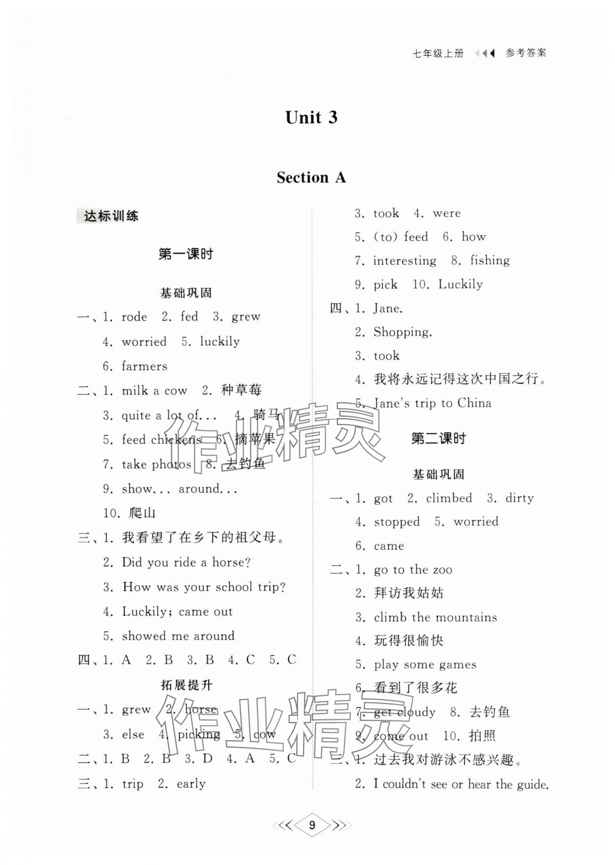 2024年綜合能力訓(xùn)練七年級英語上冊魯教版54制 參考答案第8頁