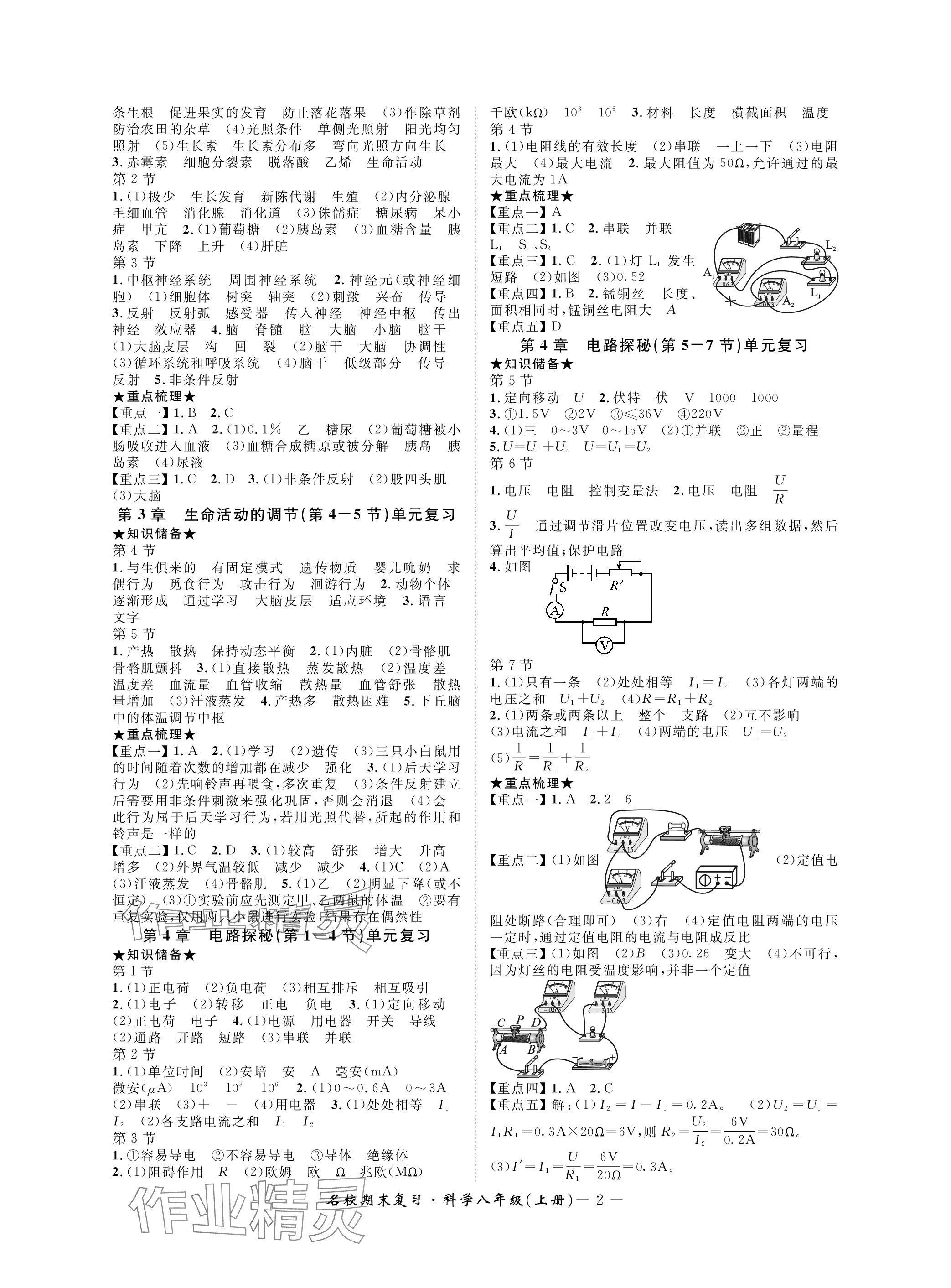 2023年名校期末复习宝典八年级科学上册浙教版 参考答案第2页