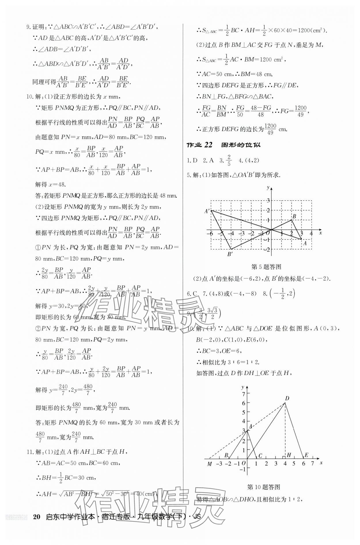 2024年启东中学作业本九年级数学下册苏科版宿迁专版 第20页