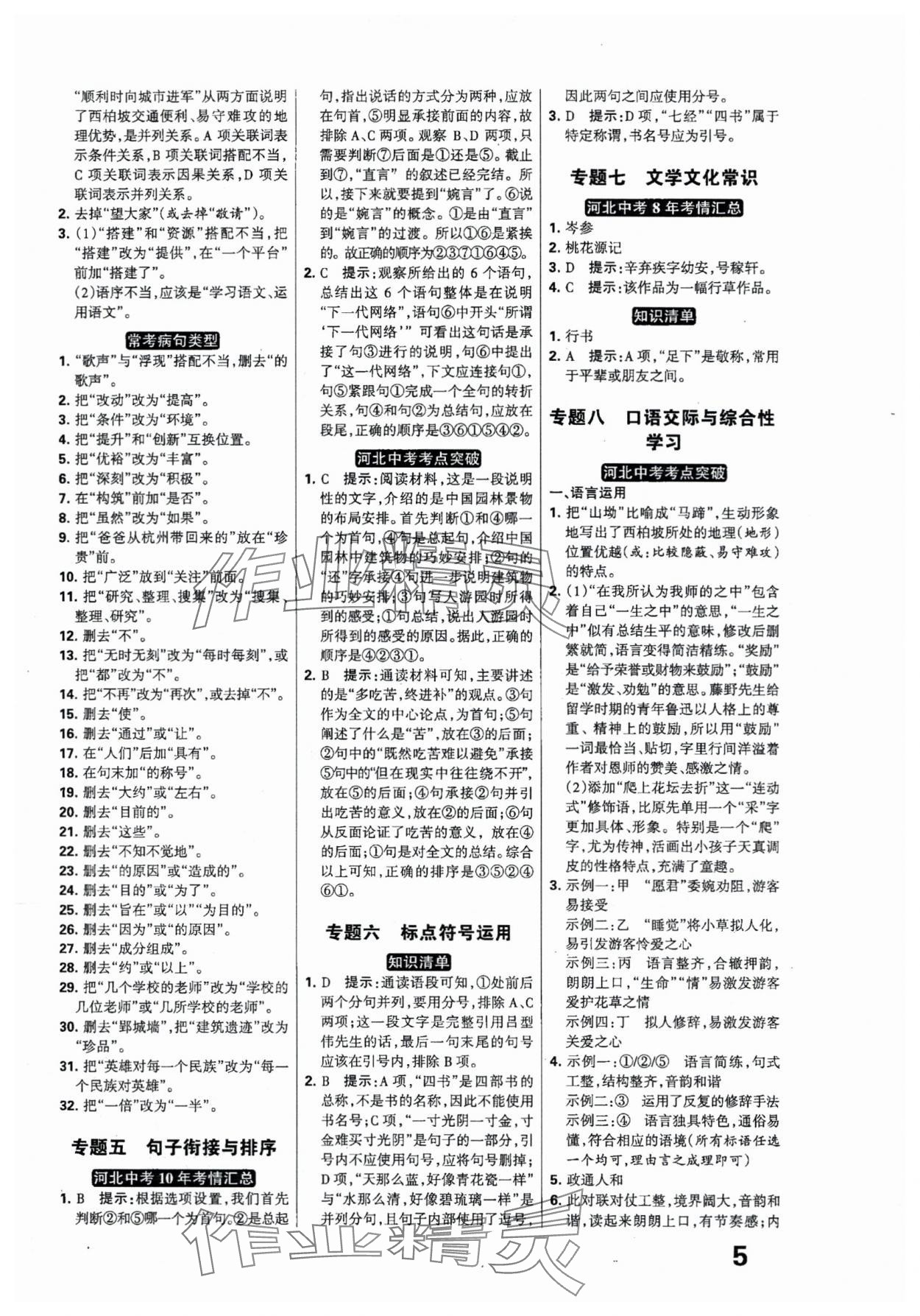 2024年全優(yōu)中考系統(tǒng)總復習語文河北專版 參考答案第5頁