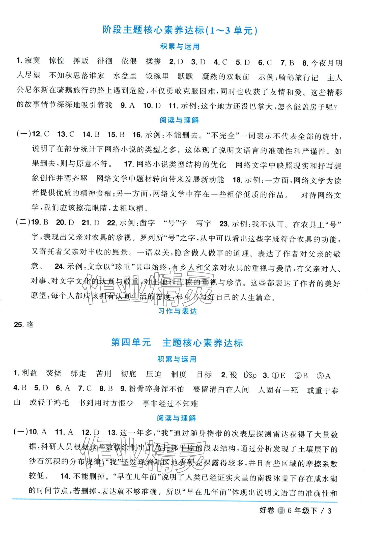 2024年阳光同学一线名师全优好卷六年级语文下册人教版福建专版 第3页