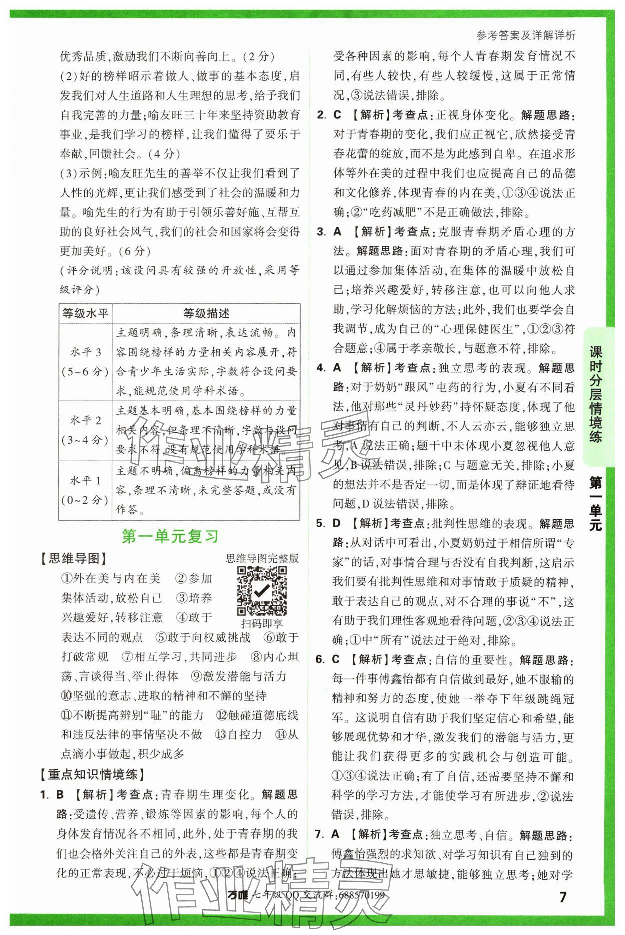 2024年萬(wàn)唯中考情境題七年級(jí)道德與法治下冊(cè)人教版 參考答案第7頁(yè)