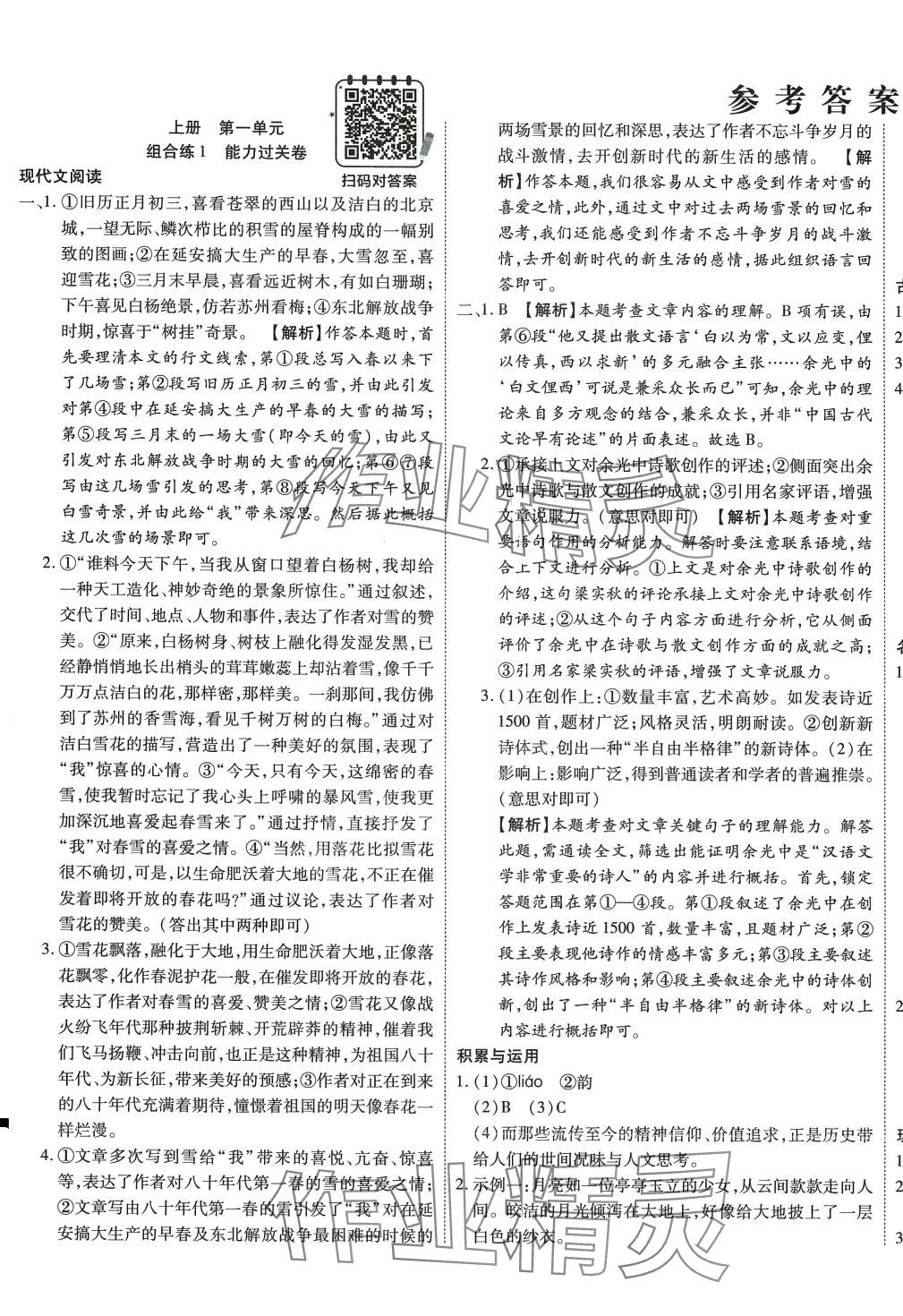 2024年初中语文阅读卷（D）九年级全一册人教版 第1页