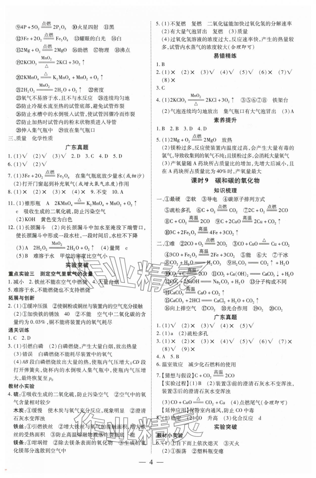 2024年领跑中考化学广东专版 参考答案第4页
