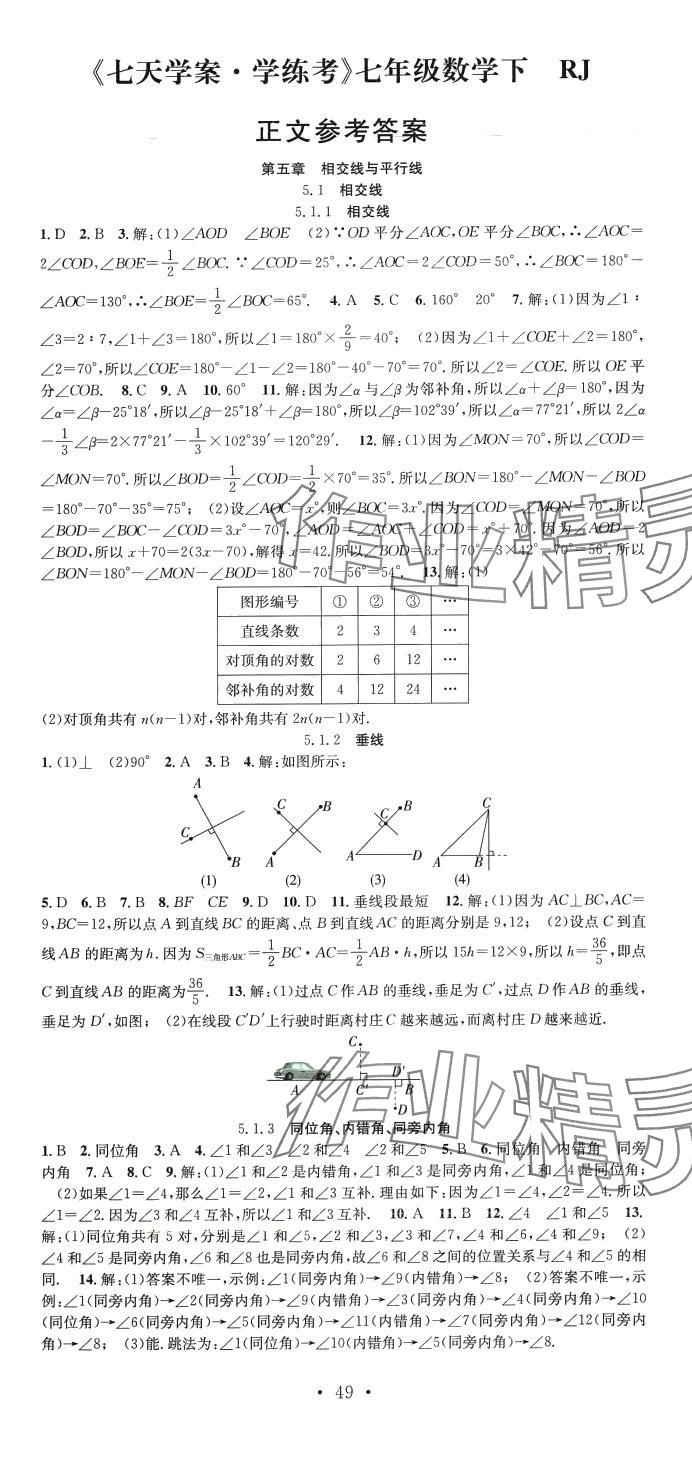 2024年七天学案学练考七年级数学下册人教版 第1页