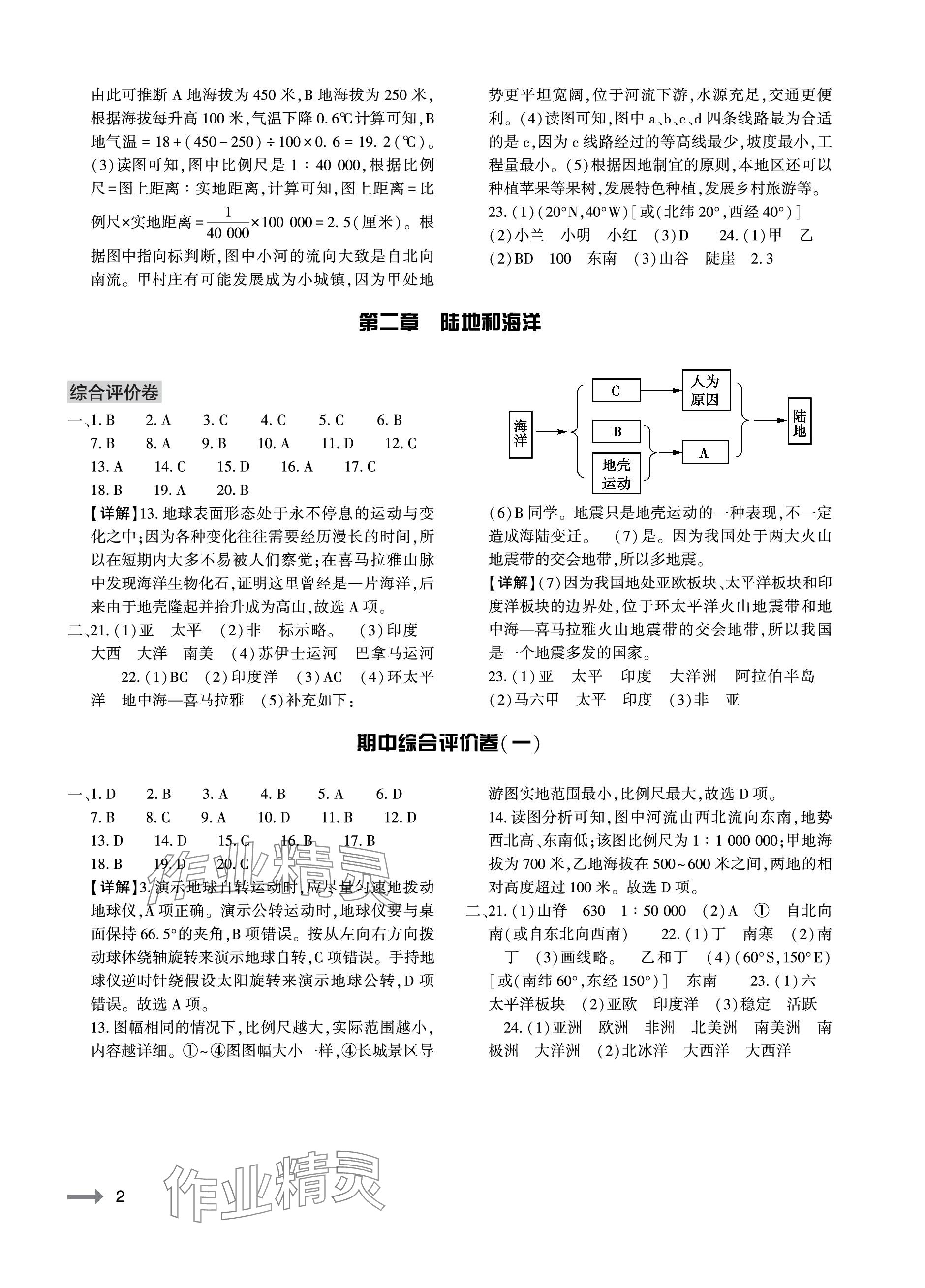 2023年节节高大象出版社七年级地理上册人教版 参考答案第2页