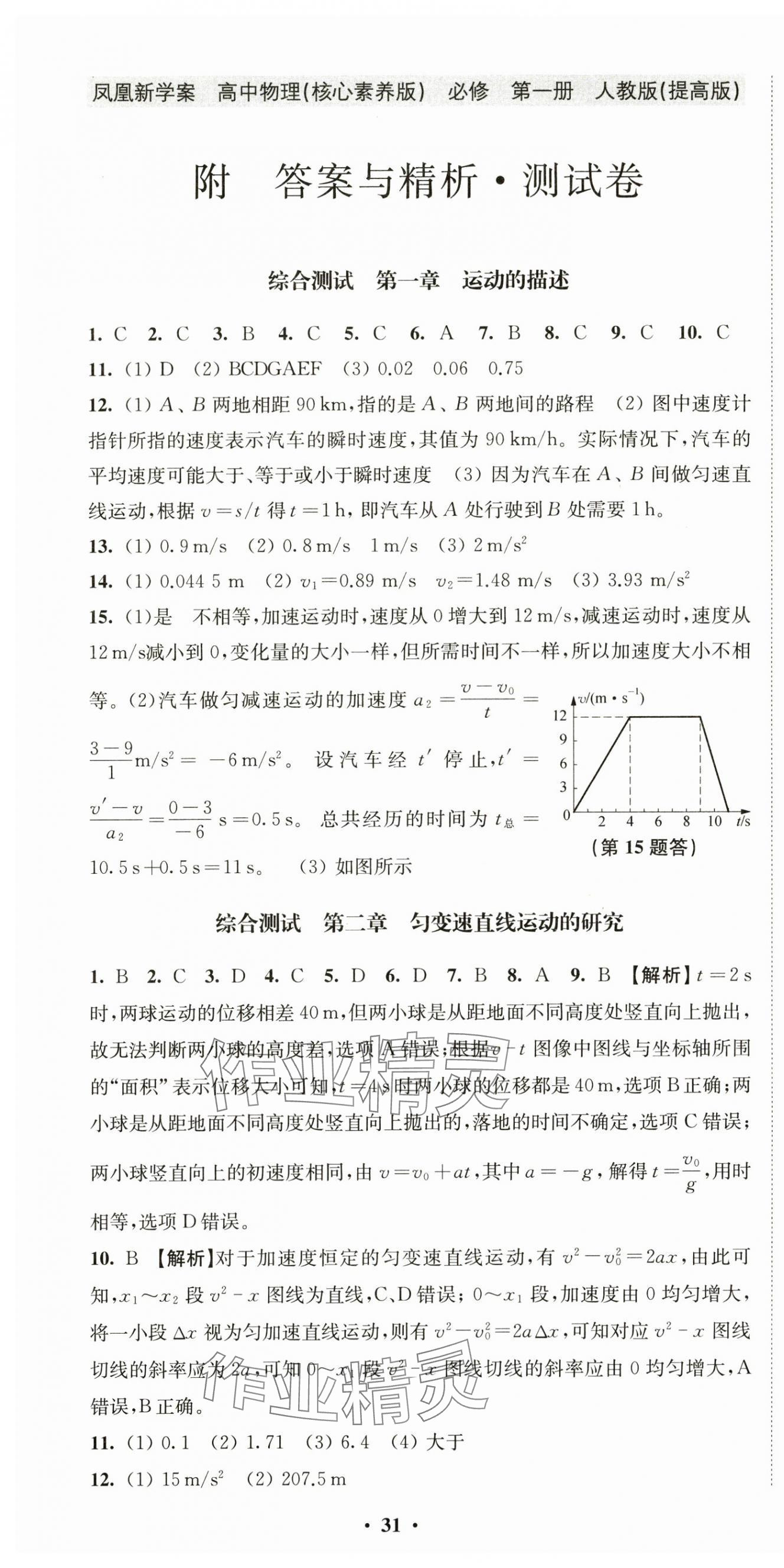 2024年鳳凰新學(xué)案高一物理必修第一冊(cè)人教版提高版 參考答案第1頁