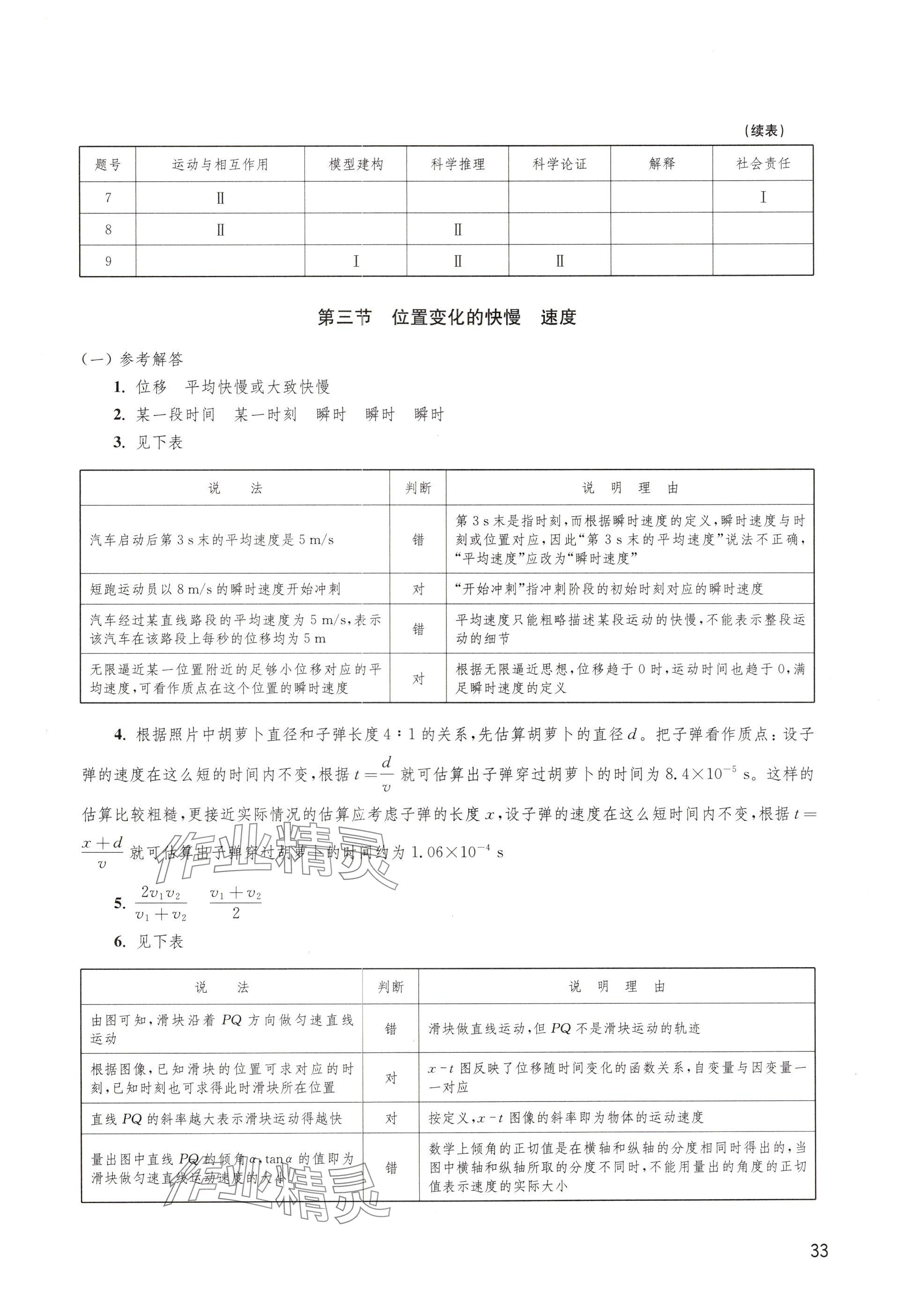 2024年練習部分高中物理必修第一冊滬教版 參考答案第3頁