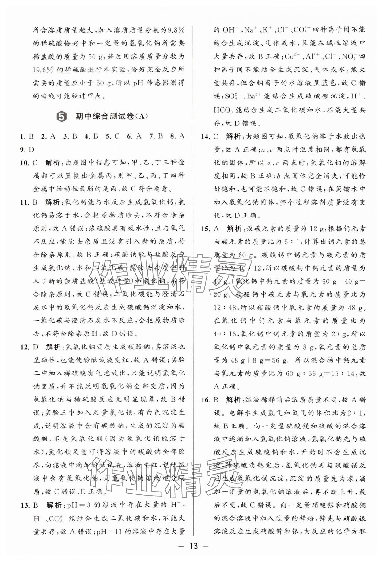 2024年亮点给力大试卷九年级化学下册沪教版 参考答案第13页