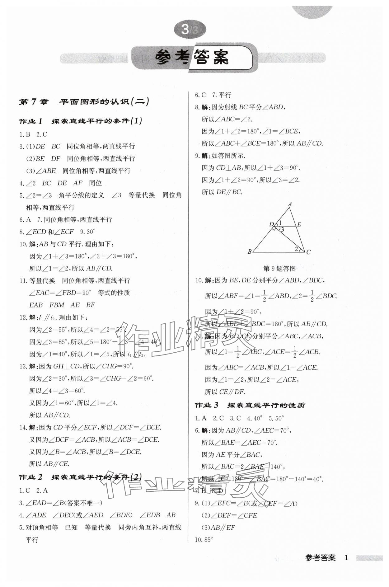 2024年啟東中學(xué)作業(yè)本七年級(jí)數(shù)學(xué)下冊(cè)蘇科版徐州專版 參考答案第1頁(yè)