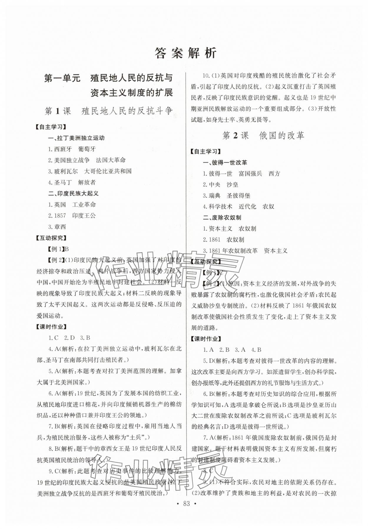 2024年长江全能学案同步练习册九年级历史下册人教版 第1页