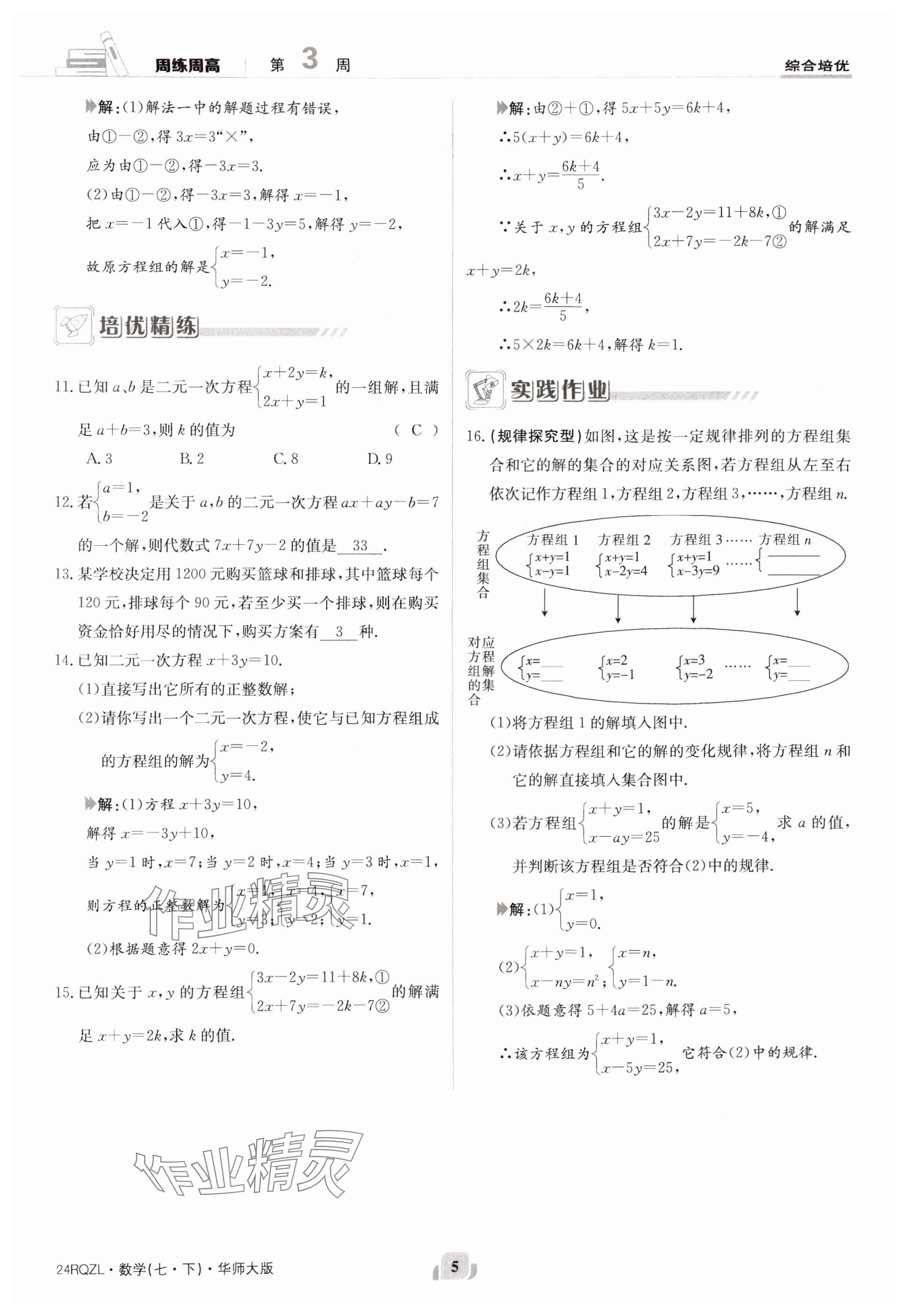 2024年日清周练七年级数学下册华师大版 参考答案第5页